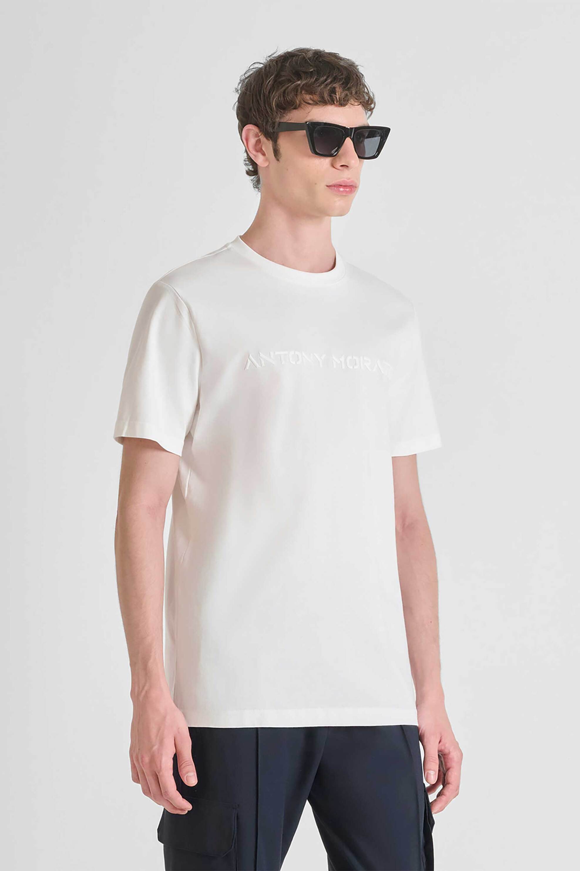 ANTONY MORATO Antony Morato ανδρικό T-shirt με ανάγλυφο diamond logo print Regular Fit - KS02567FA100240 Εκρού