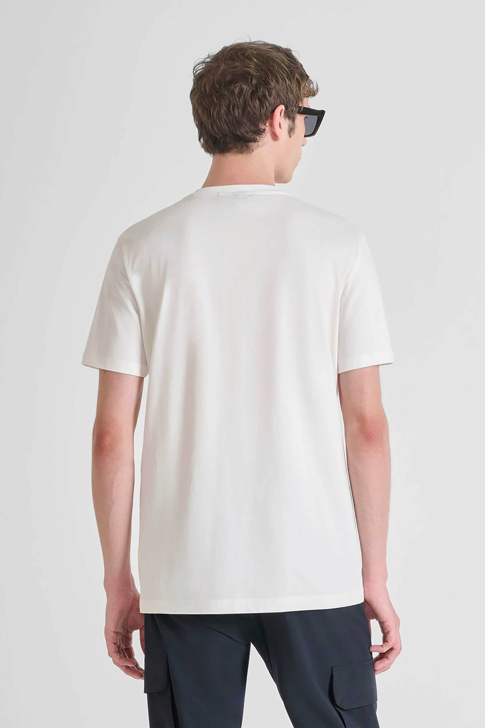 Antony Morato ανδρικό T-shirt με ανάγλυφο diamond logo print Regular Fit - KS02567FA100240 Εκρού φωτογραφία