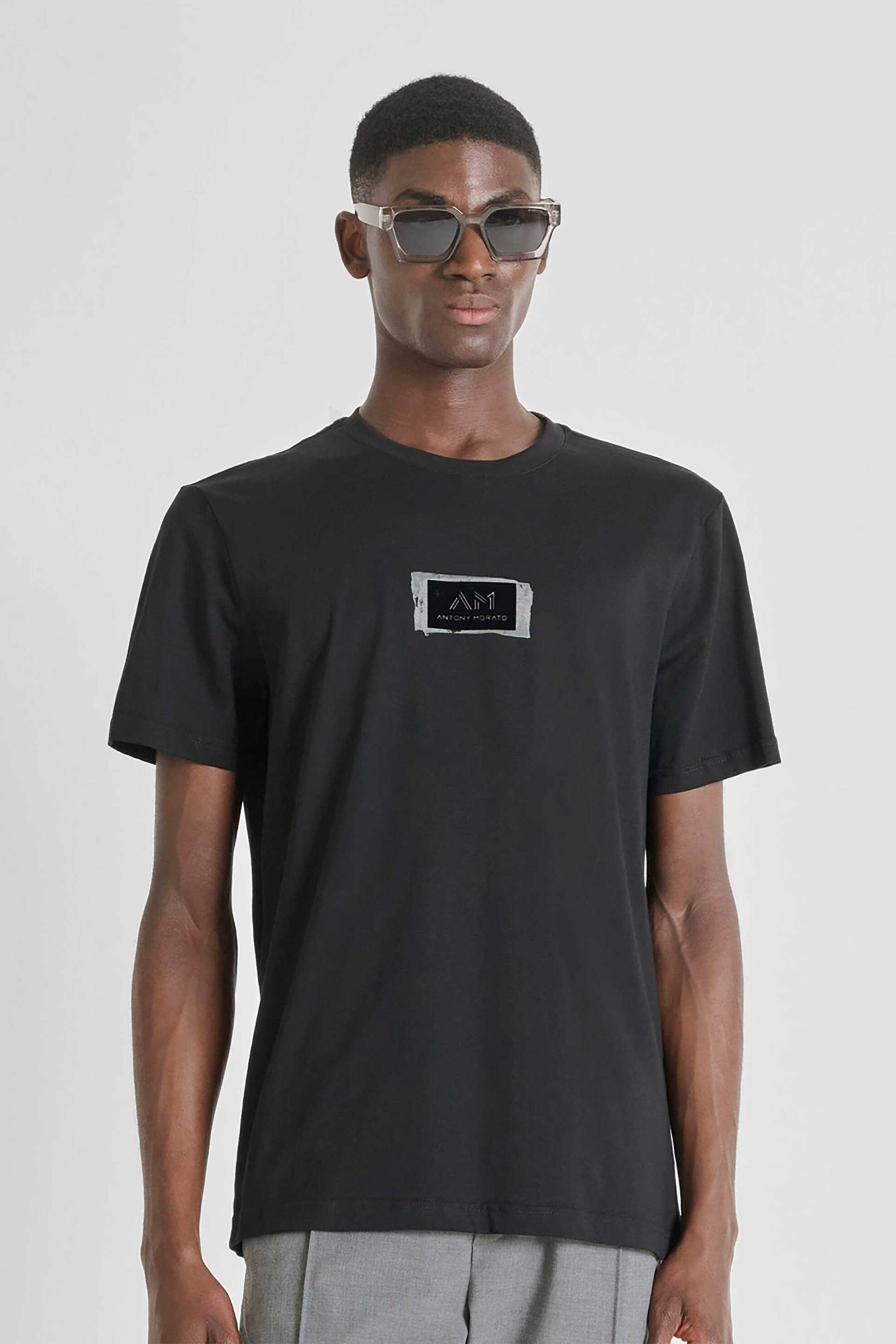 ANTONY MORATO Antony Morato ανδρικό T-shirt με letter logo print Regular Fit - KS02575FA100240 Μαύρο