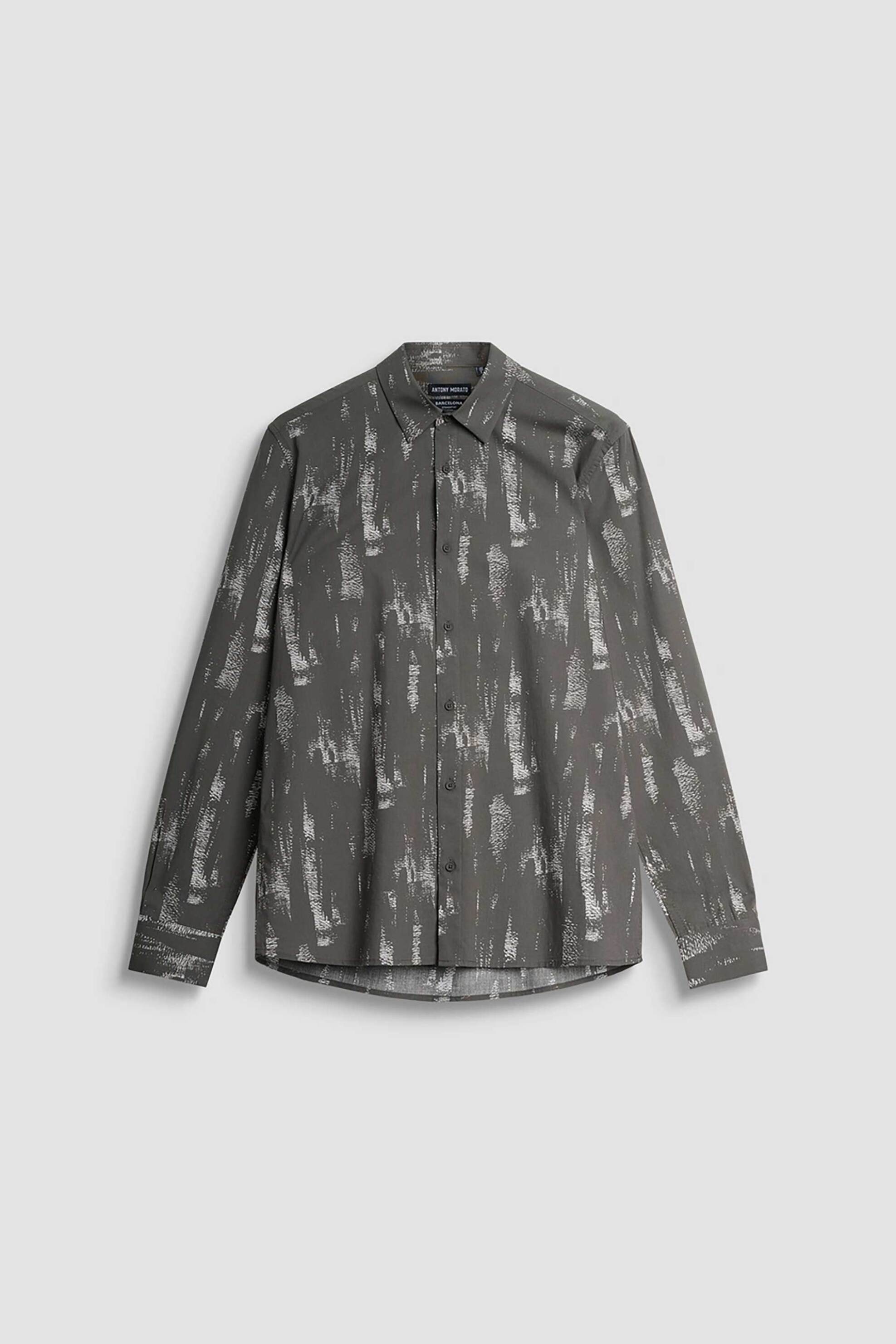 ANTONY MORATO Antony Morato ανδρικό πουκάμισο με print Regular Straight Fit "Barcelona" - SL00614FA430650 Χακί