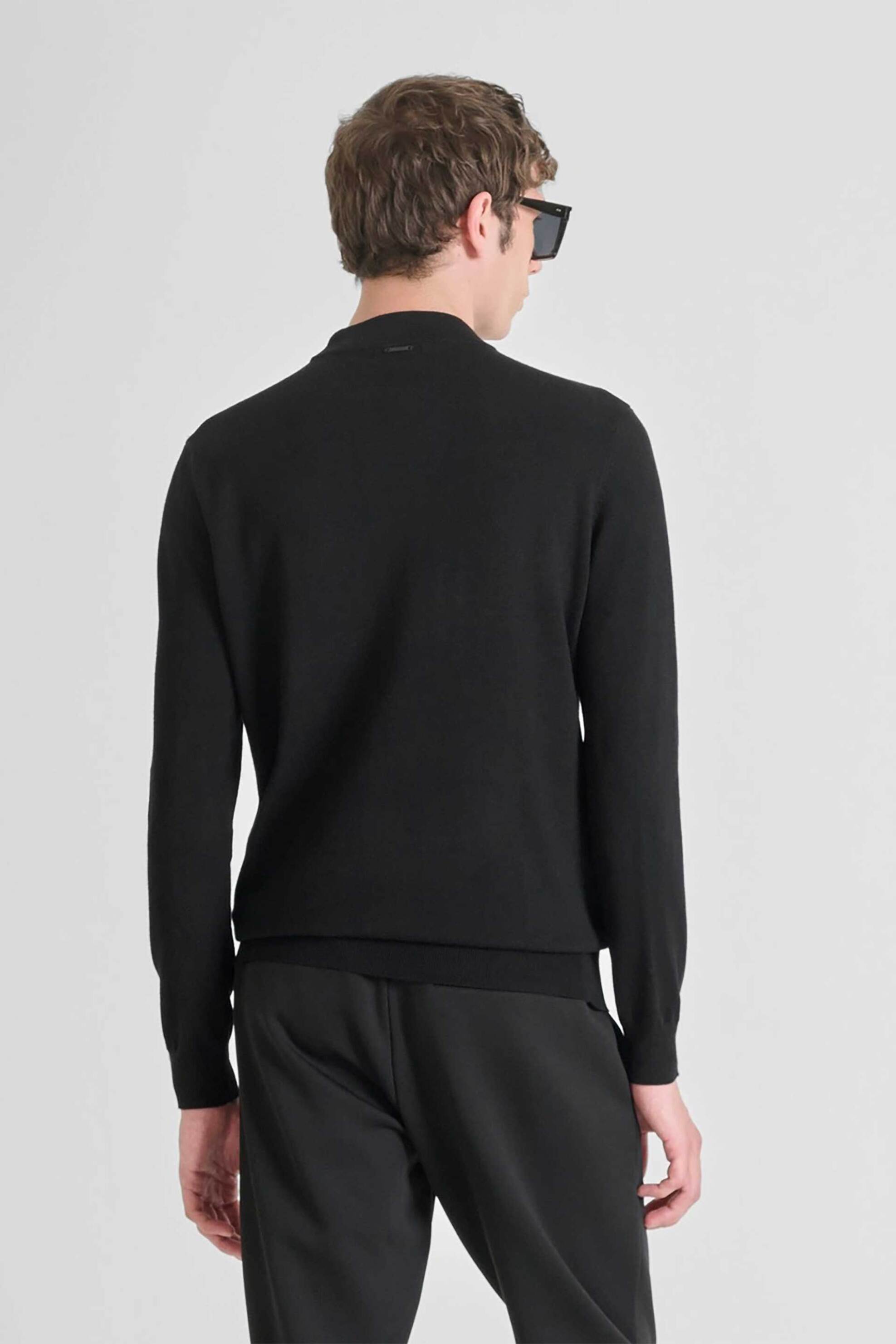 Antony Morato ανδρική πλεκτή μπλούζα μονόχρωμη Slim Fit - SW01407YA500002 Μαύρο φωτογραφία