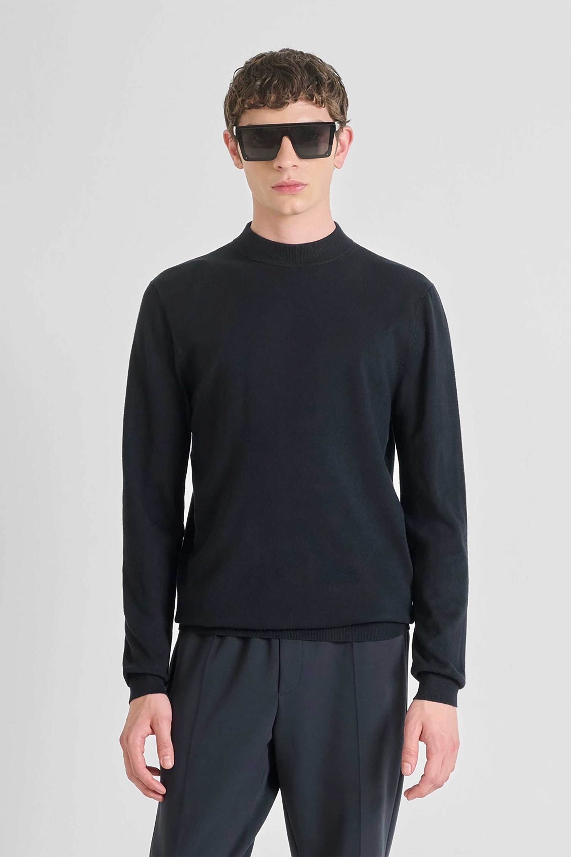 Antony Morato ανδρική πλεκτή μπλούζα μονόχρωμη Slim Fit - SW01407YA500002 Μπλε Σκούρο