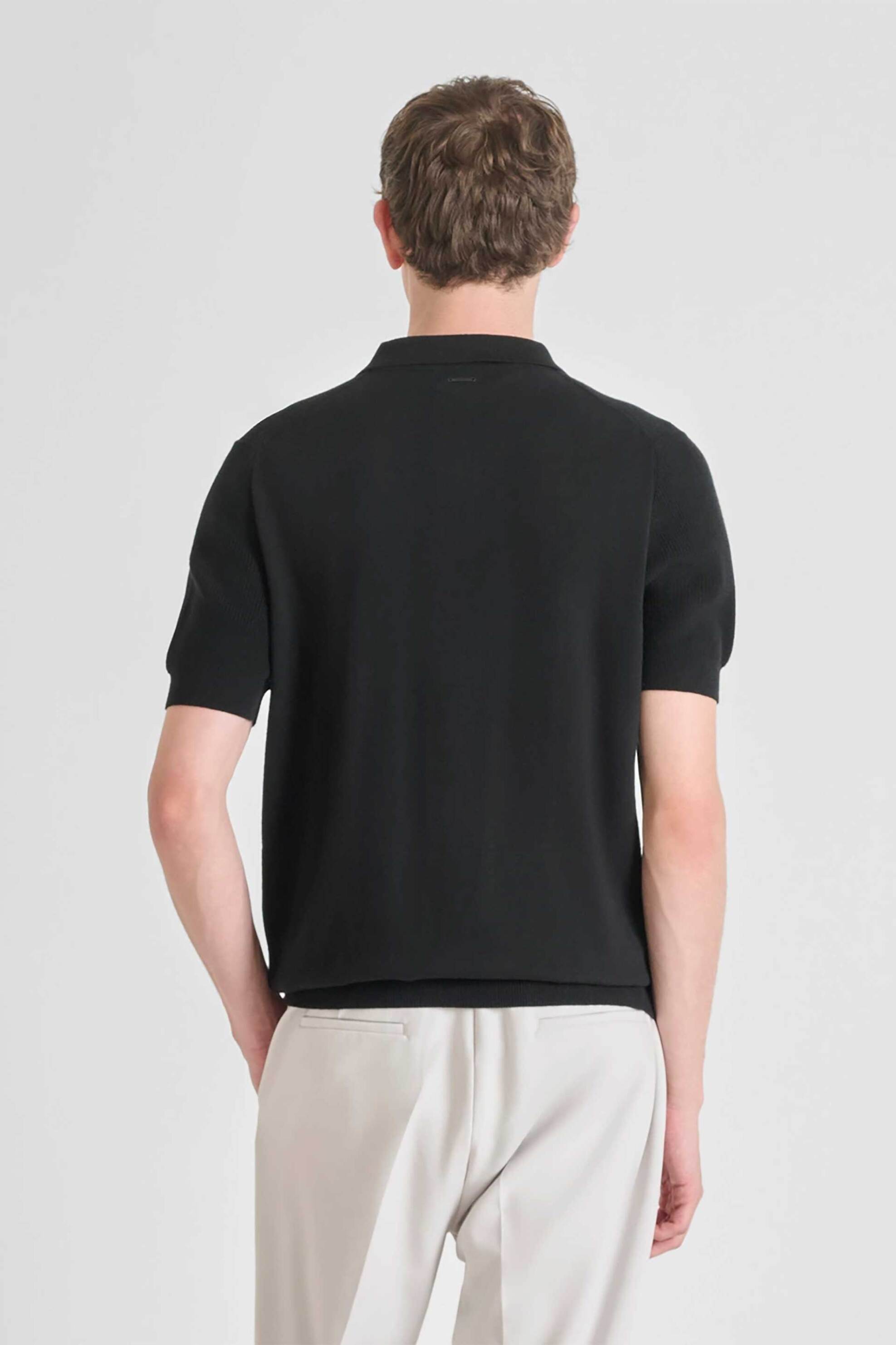 Antony Morato ανδρική πλεκτή μπλούζα πόλο με κοντό μανίκι Regular Fit - SW01521YA100071 Μαύρο φωτογραφία