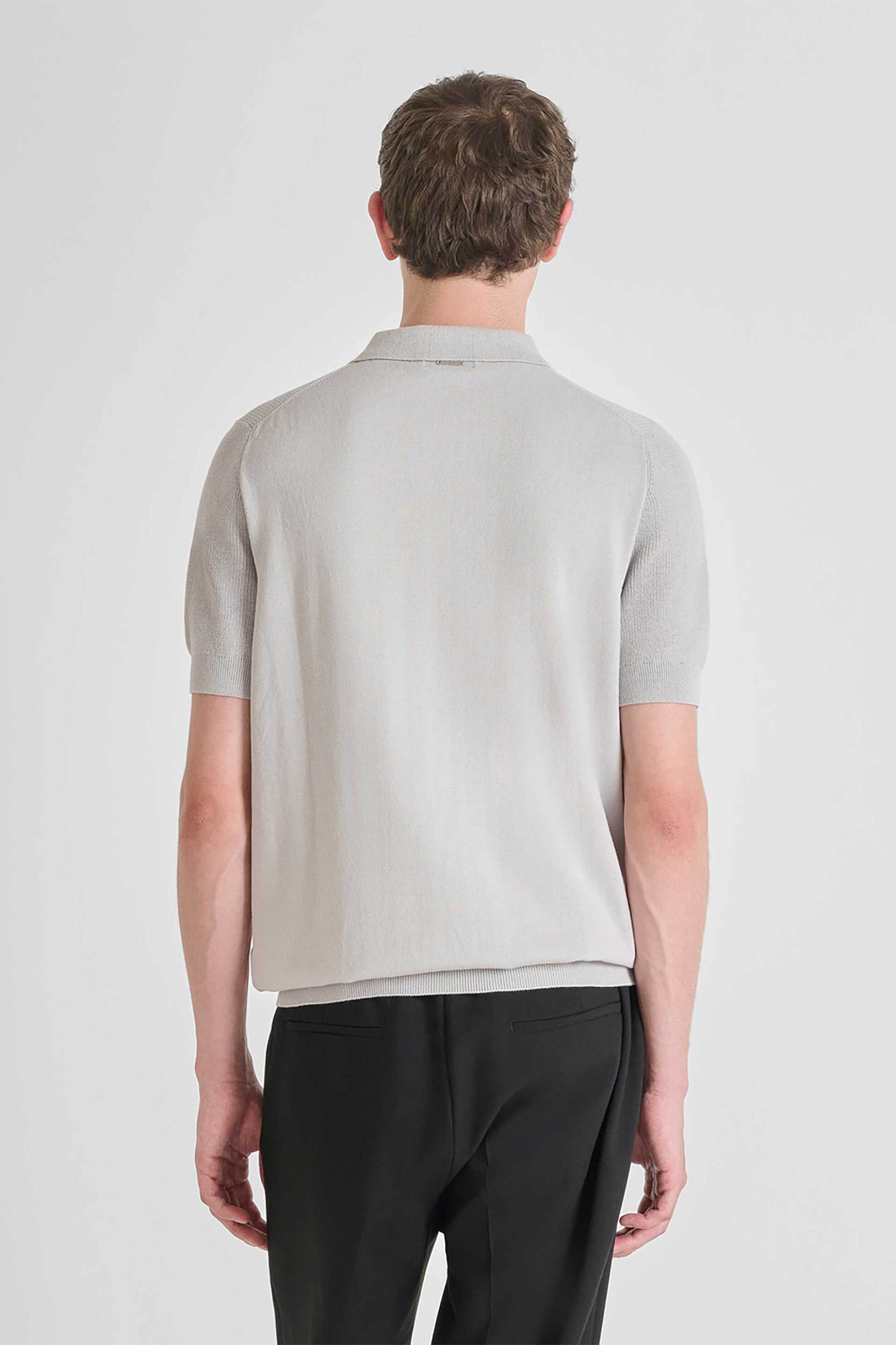 Antony Morato ανδρική πλεκτή μπλούζα πόλο με κοντό μανίκι Regular Fit - SW01521YA100071 Γκρι φωτογραφία