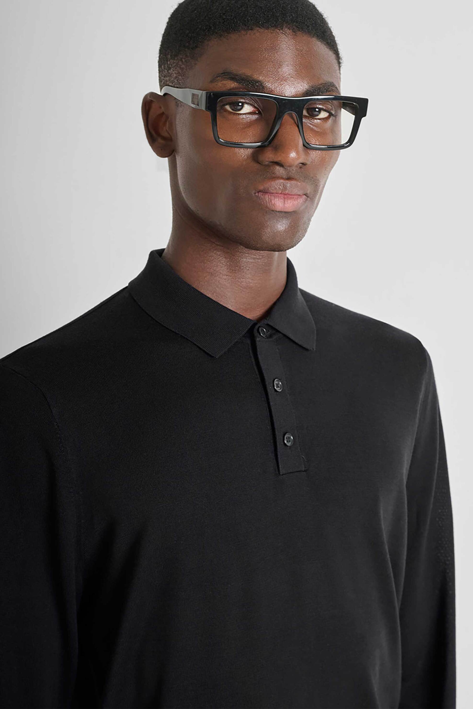 Antony Morato ανδρική πλεκτή μπλούζα πόλο μονόχρωμη Regular Fit - SW01539YA400145 Μαύρο φωτογραφία