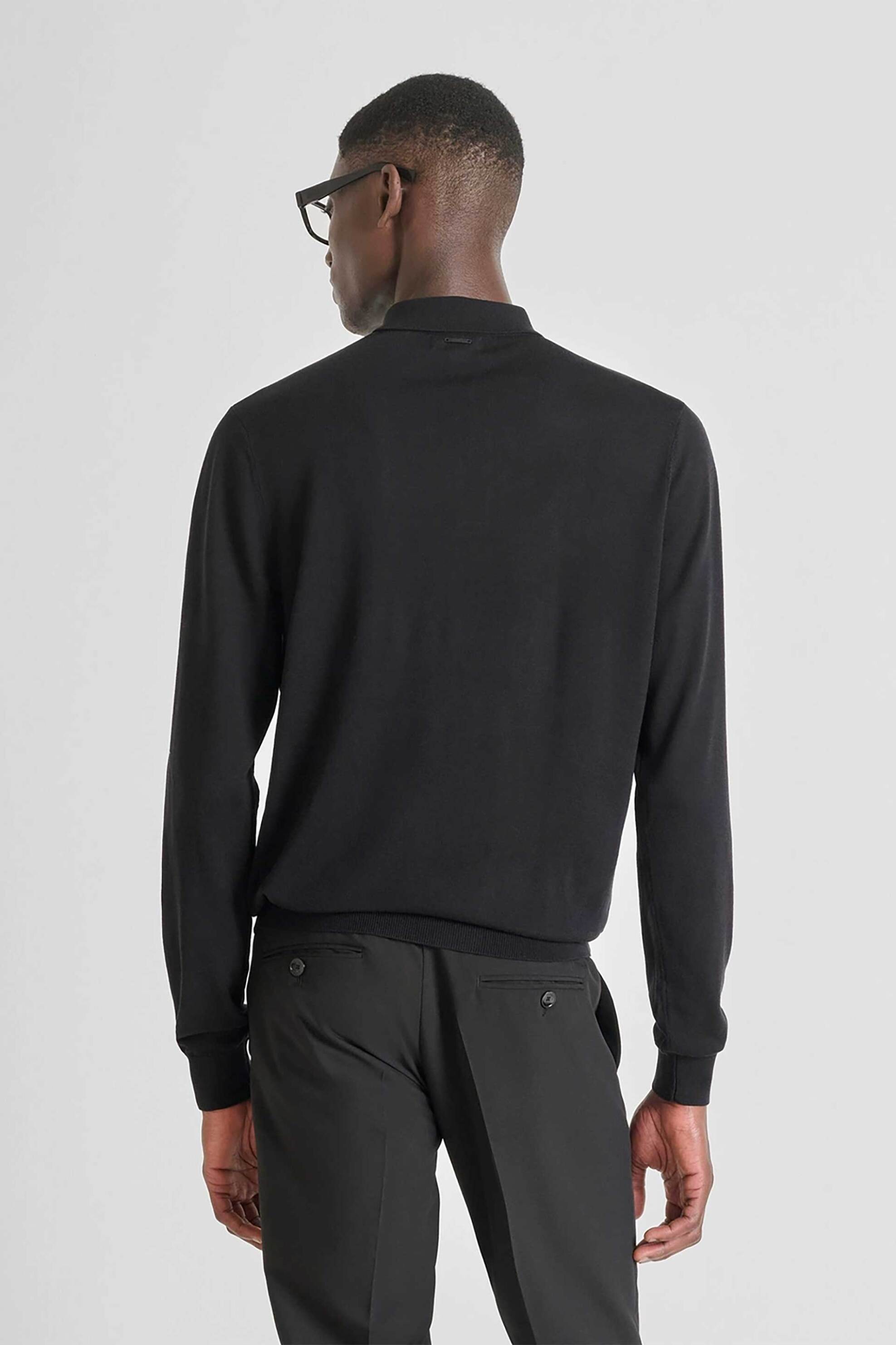 Antony Morato ανδρική πλεκτή μπλούζα πόλο μονόχρωμη Regular Fit - SW01539YA400145 Μαύρο φωτογραφία