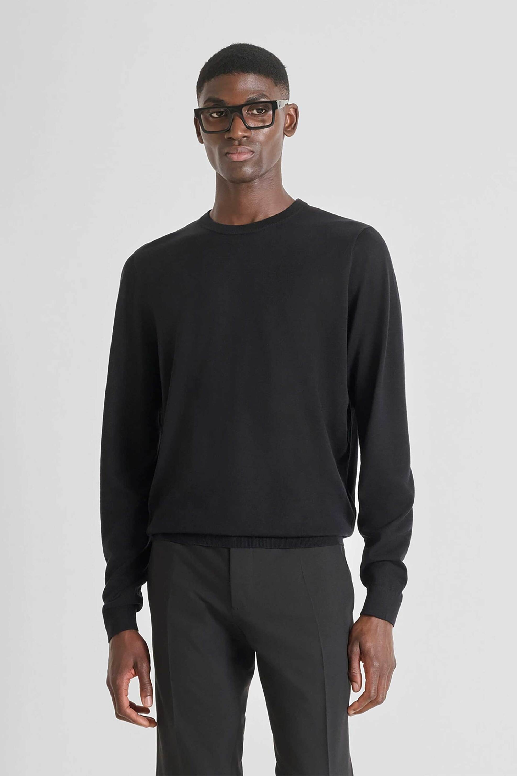 Antony Morato ανδρική πλεκτή μπλούζα μονόχρωμη Regular Fit - SW01537YA400145 Μαύρο