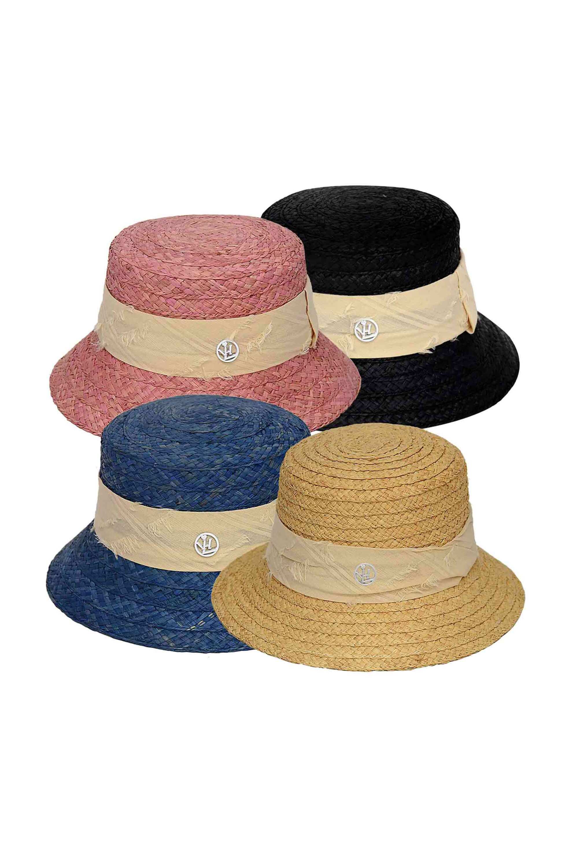 LOVELY HATS Lovely Hats γυναικείο ψάθινο καπέλο μονόχρωμο με contrast damaged κορδέλα - 34608