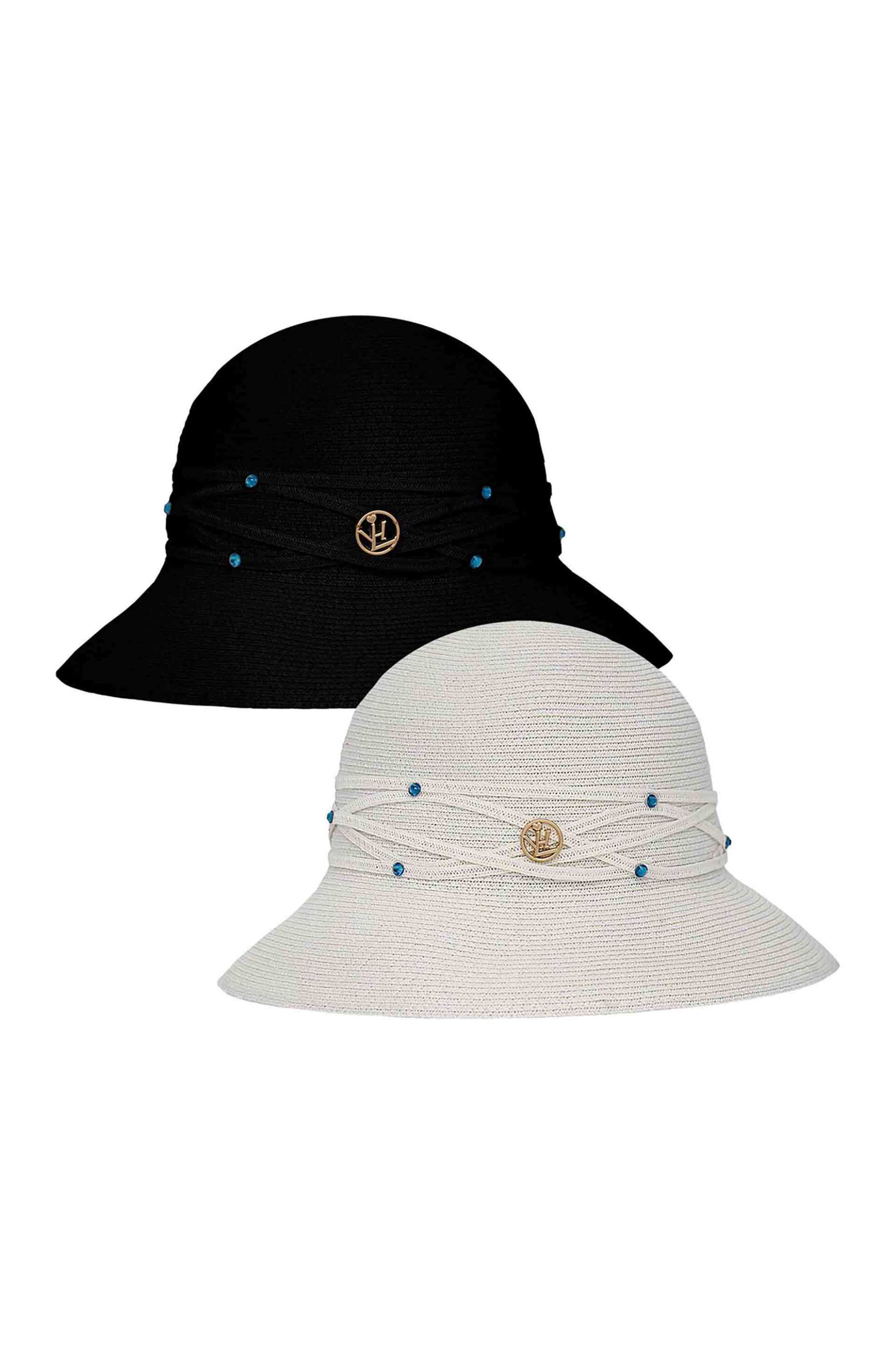 LOVELY HATS Lovely Hats γυναικείο ψάθινο καπέλο μονόχρωμο με διακοσμητικές πέτρες - 35011