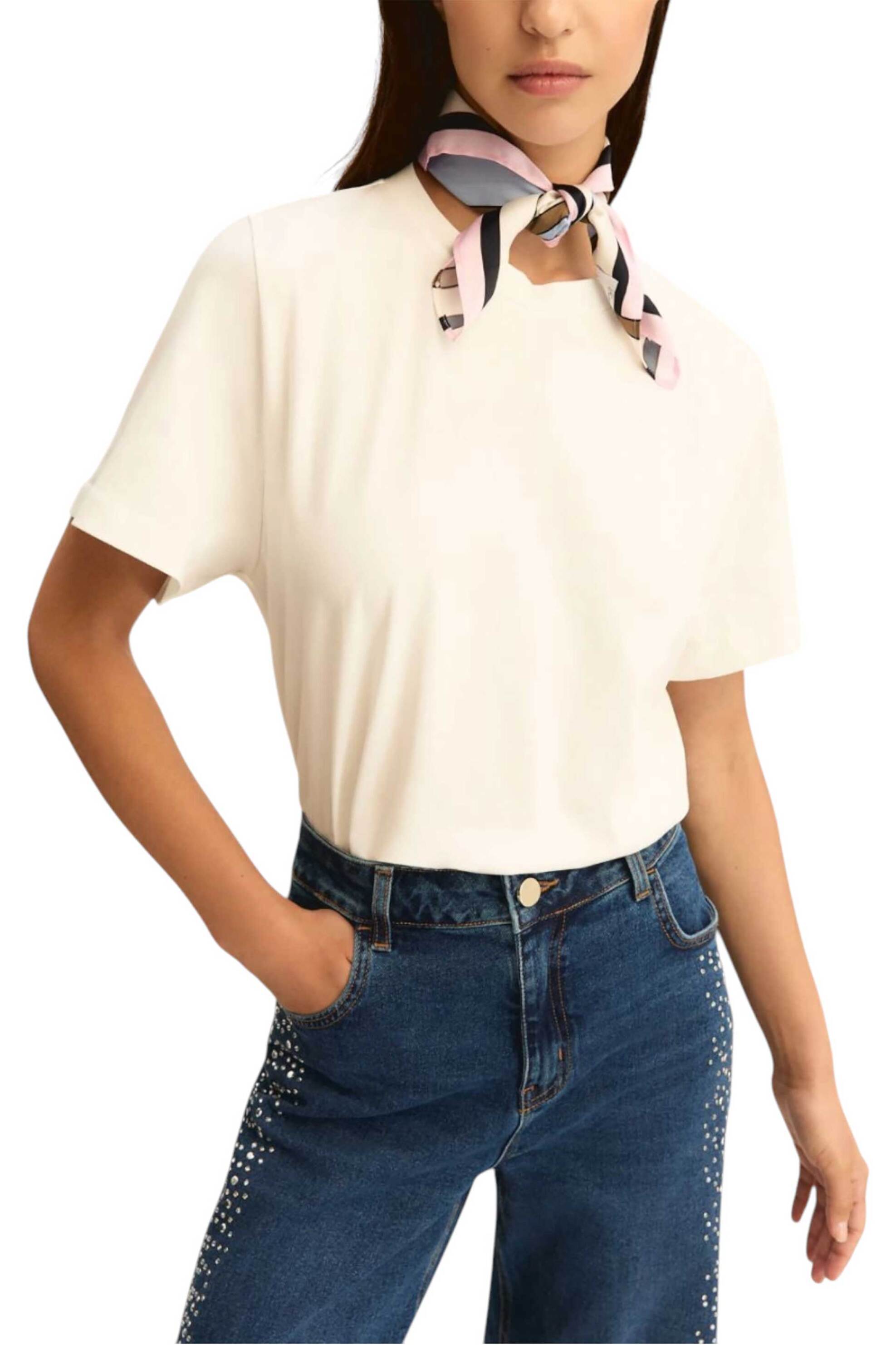 Emme by Marella γυναικείο Τ-shirt με φουλάρι "Emmmaestro" - 2615971041200 Λευκό