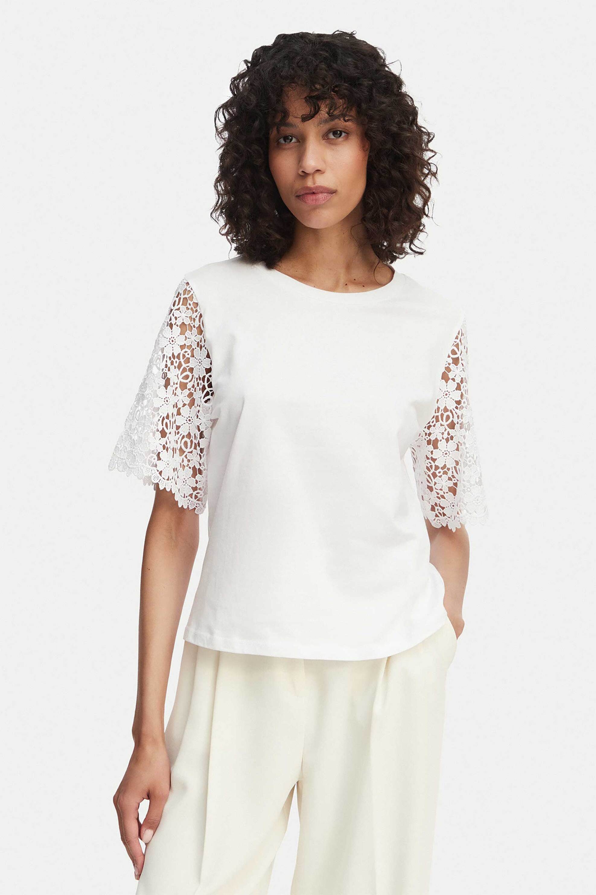 Emme by Marella γυναικείο T-shirt με δαντέλα στα μανίκια "Ceppo" - 2615971062200 Λευκό