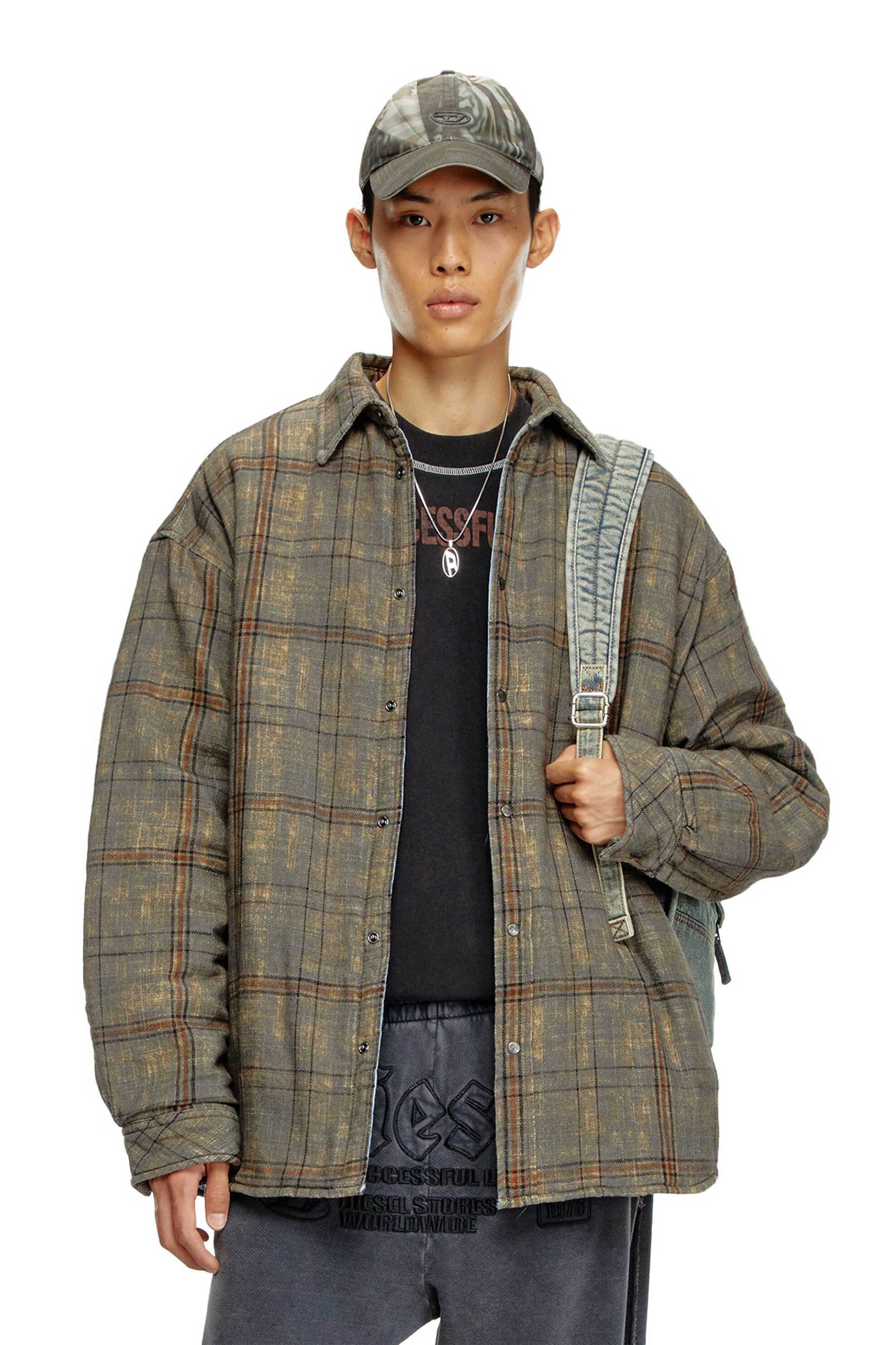 DIESEL Diesel ανδρικό overshirt με καρό σχέδιο και κεντημένο μονόγραμμα Loose Fit - W24A143890QKAT Καφέ Ανοιχτό