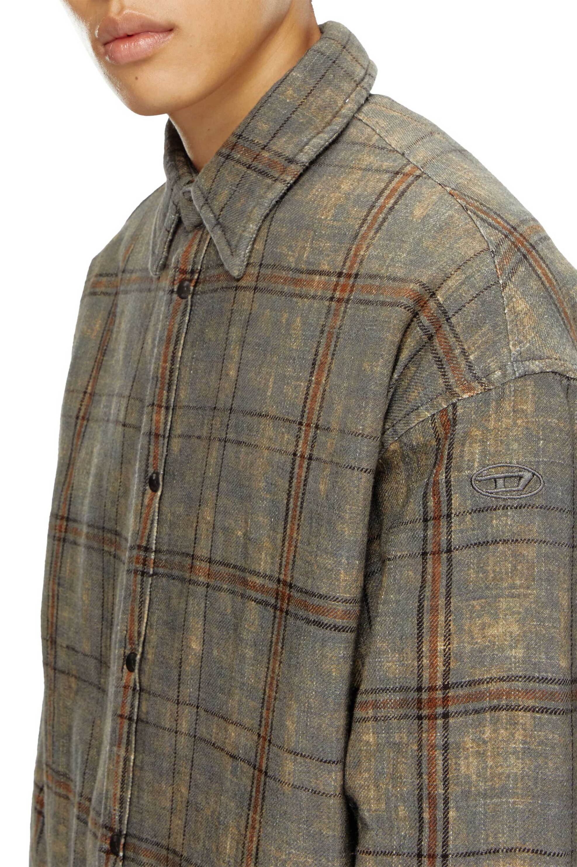 Diesel ανδρικό overshirt με καρό σχέδιο και κεντημένο μονόγραμμα Loose Fit - W24A143890QKAT Καφέ Ανοιχτό φωτογραφία