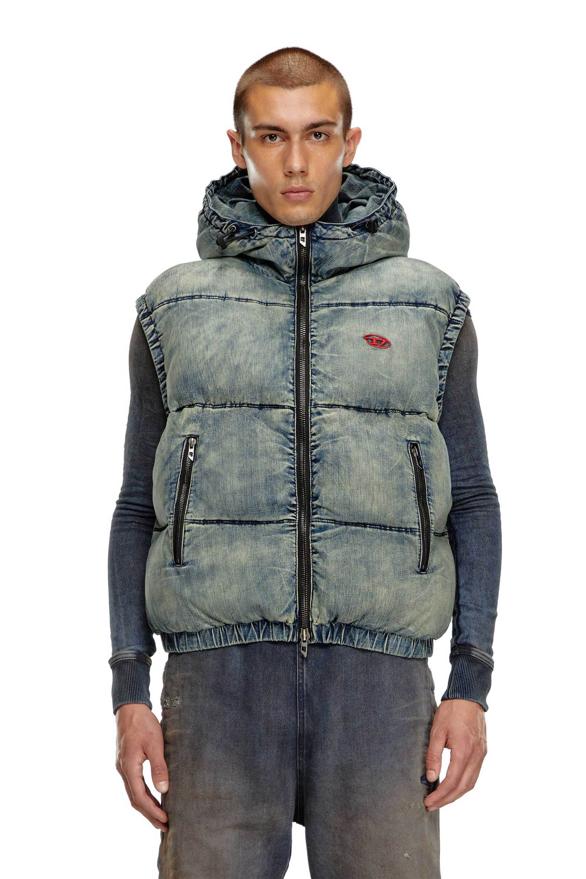 Diesel ανδρικό αμάνικο denim μπουφάν puffer καπιτονέ με κουκούλα και κεντημένο λογότυπο - W24A153590SKAI Denim Blue Ανοιχτό