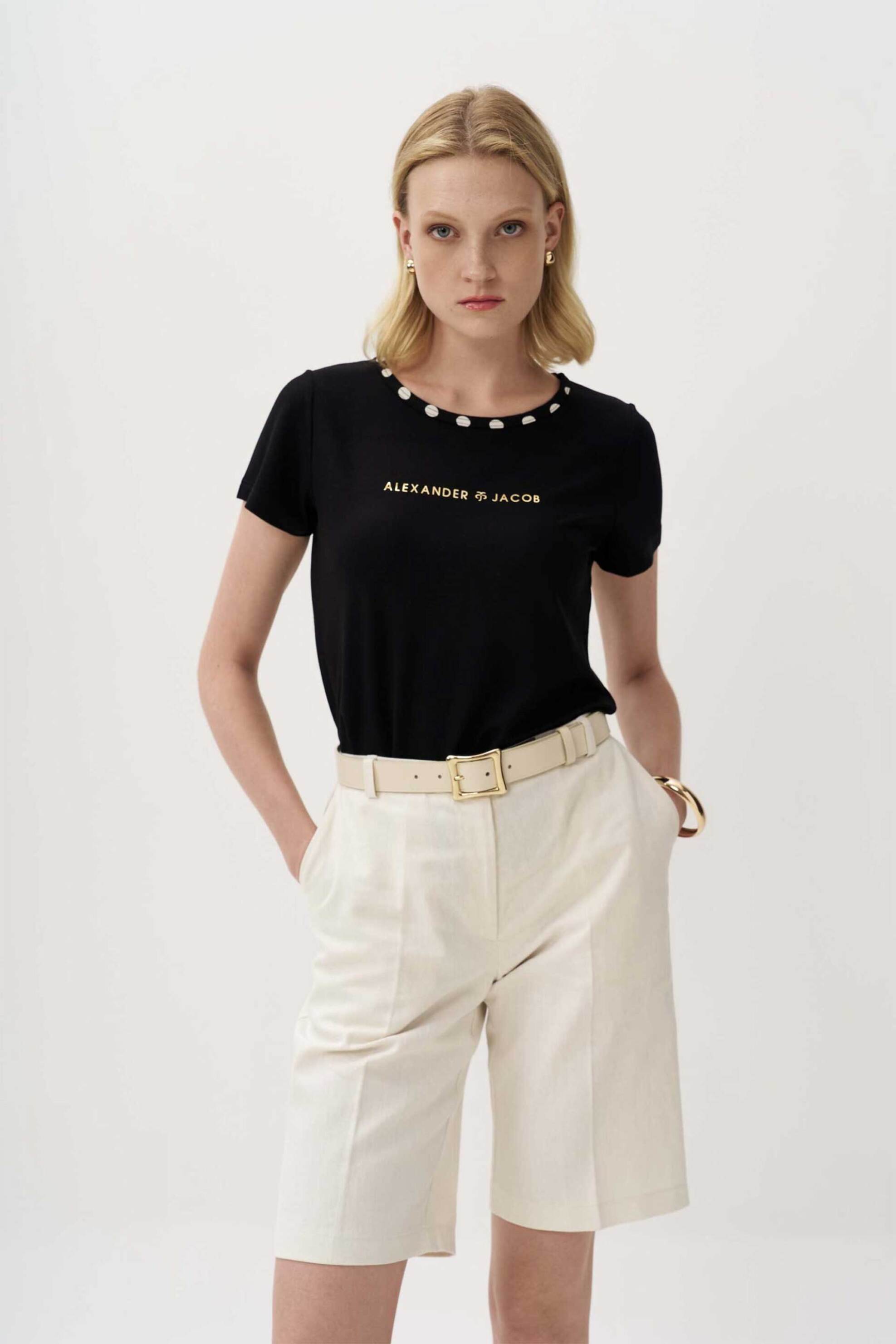 ALEXANDER & JACOB Alexander & Jacob γυναικείο Τ-shirt με πουά λεπτομέρεια - 12930 Μαύρο
