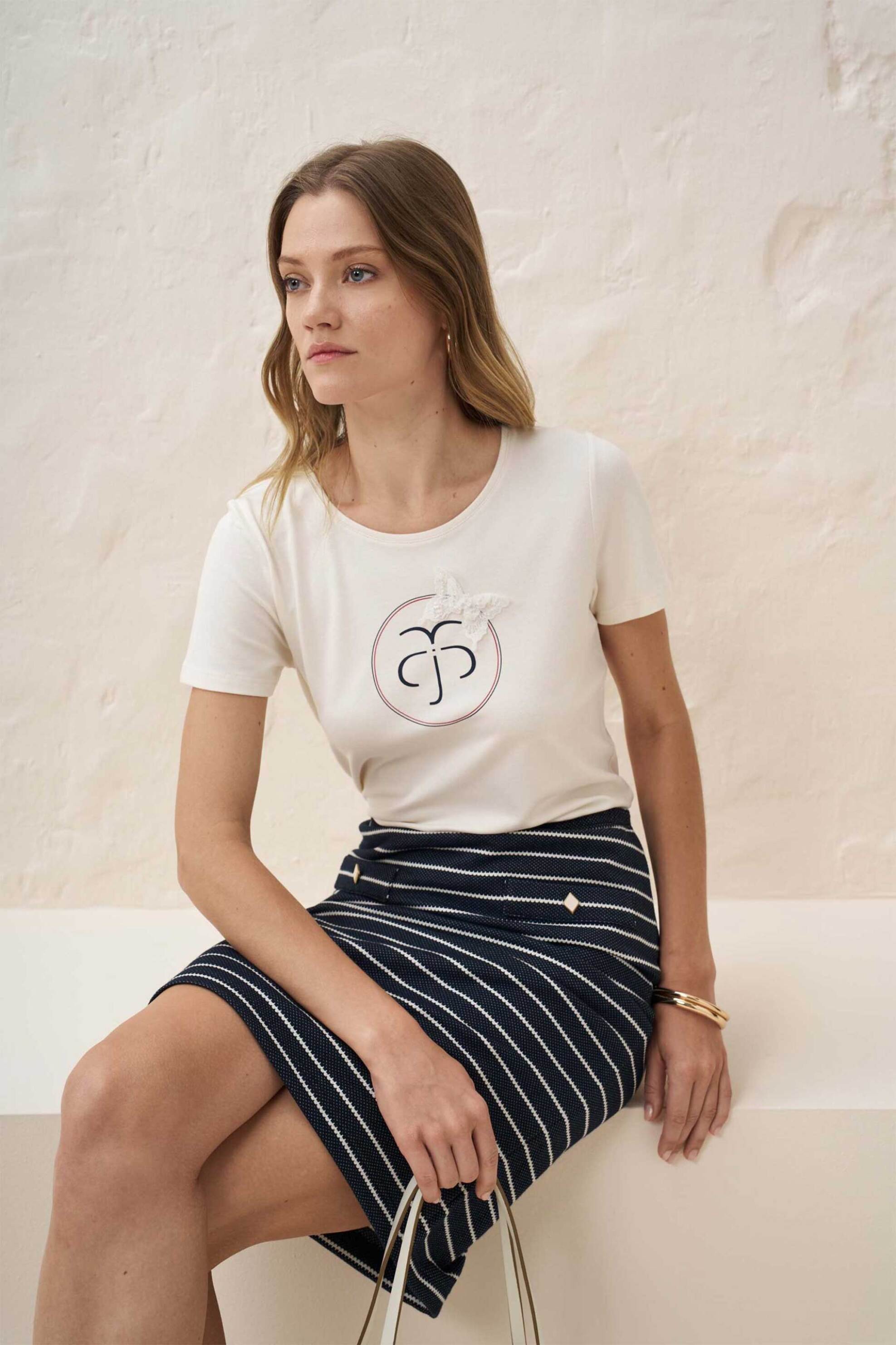 Alexander & Jacob γυναικείο Τ-shirt με foil logo print – 12969 Εκρού