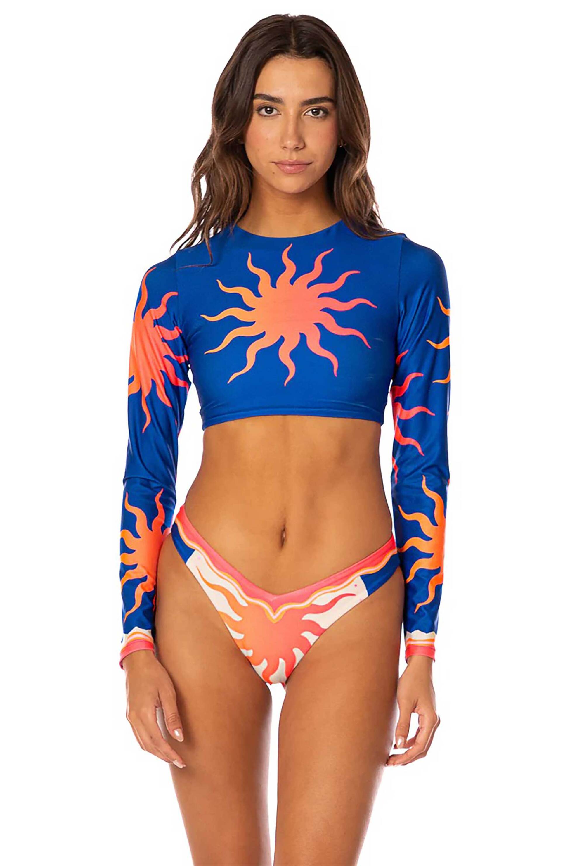 Maaji γυναικείο μαγιό μπικίνι τοπ "Sunlit Bloom Spectacle Long Sleeve Crop Top" - 0136478+1+2 Μπλε