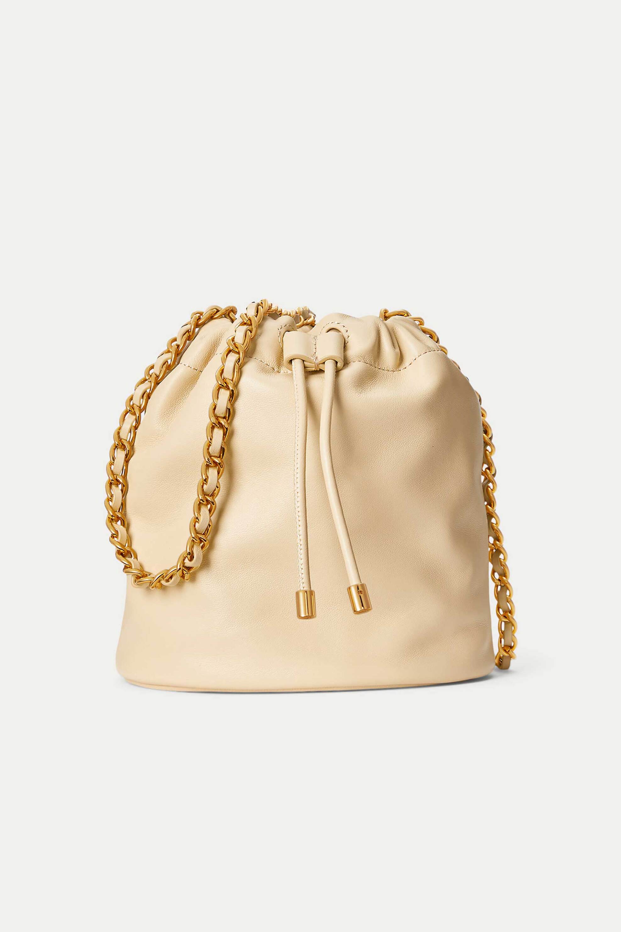 LAUREN RALPH LAUREN Lauren Raplh Lauren γυναικεία δερμάτινα τσάντα bucket με μεταλλικές λεπτομέρειες "Emmy" - 322-431884917/003 Μπεζ