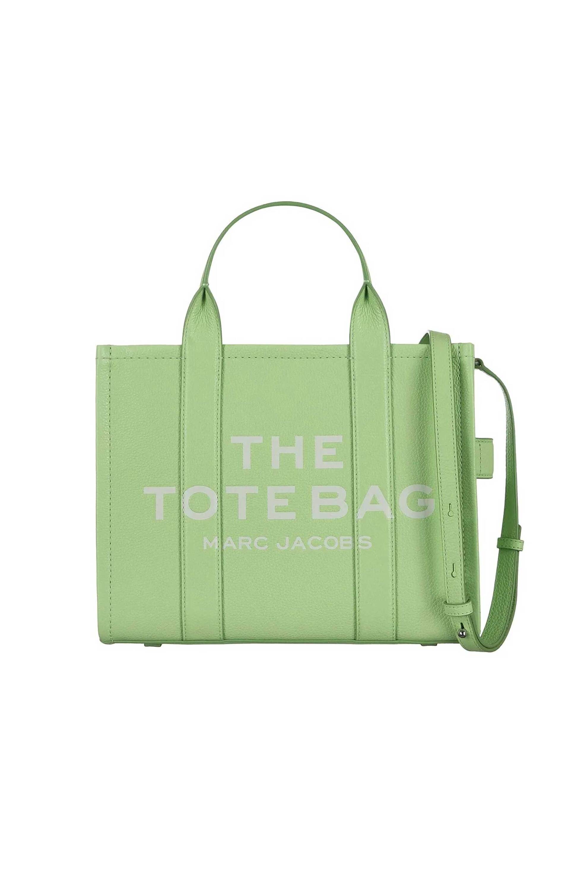 Marc Jacobs γυναικεία δερμάτινη τσάντα χειρός με logo print "The Medium Tote" - H004L01PF21 Βεραμάν