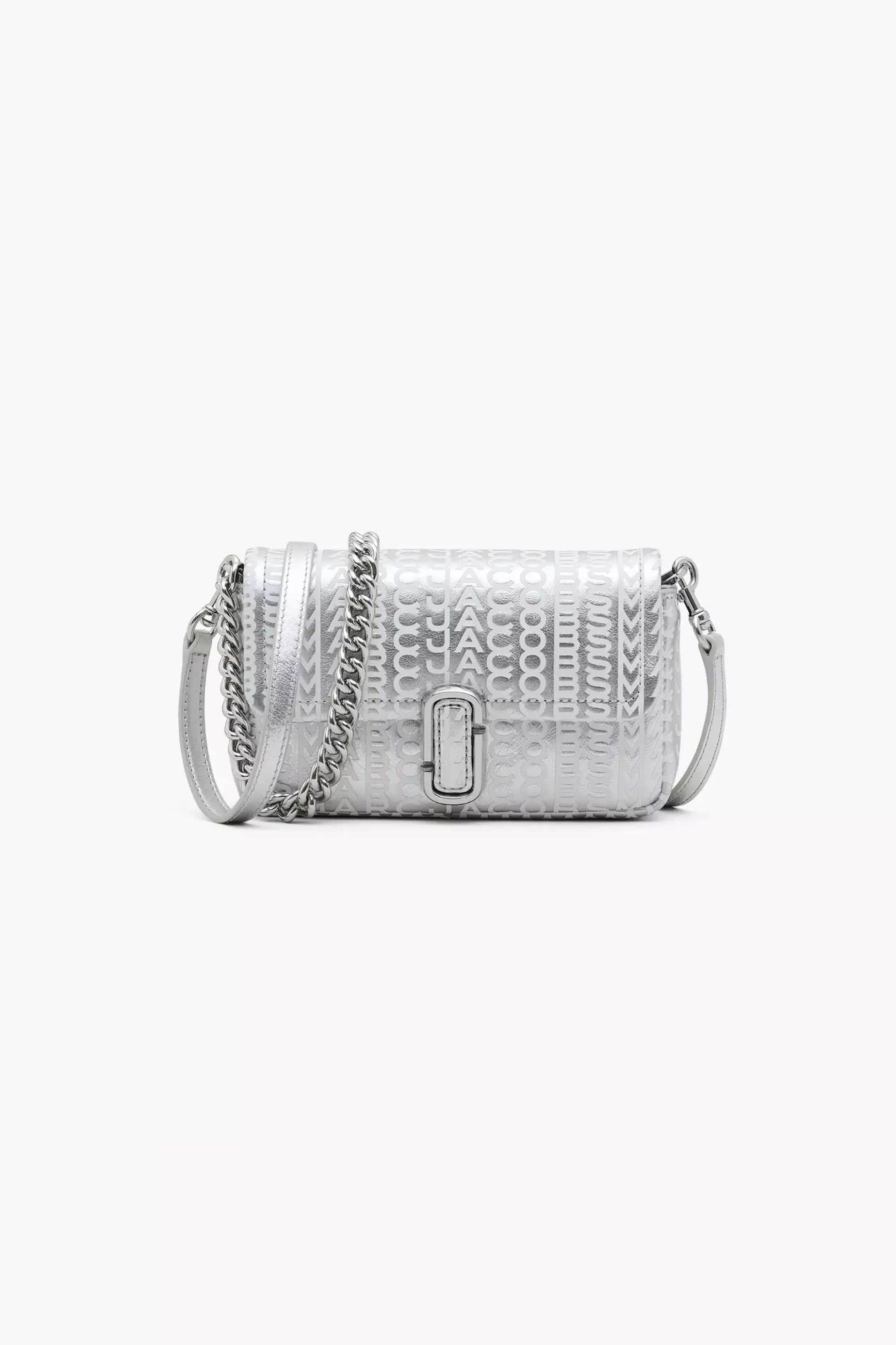 MARC JACOBS Marc Jacobs γυναικεία δερμάτινη τσάντα ώμου/crossbody "The Monogram Metallic J" - 2F3HSH040H01 Ασημί