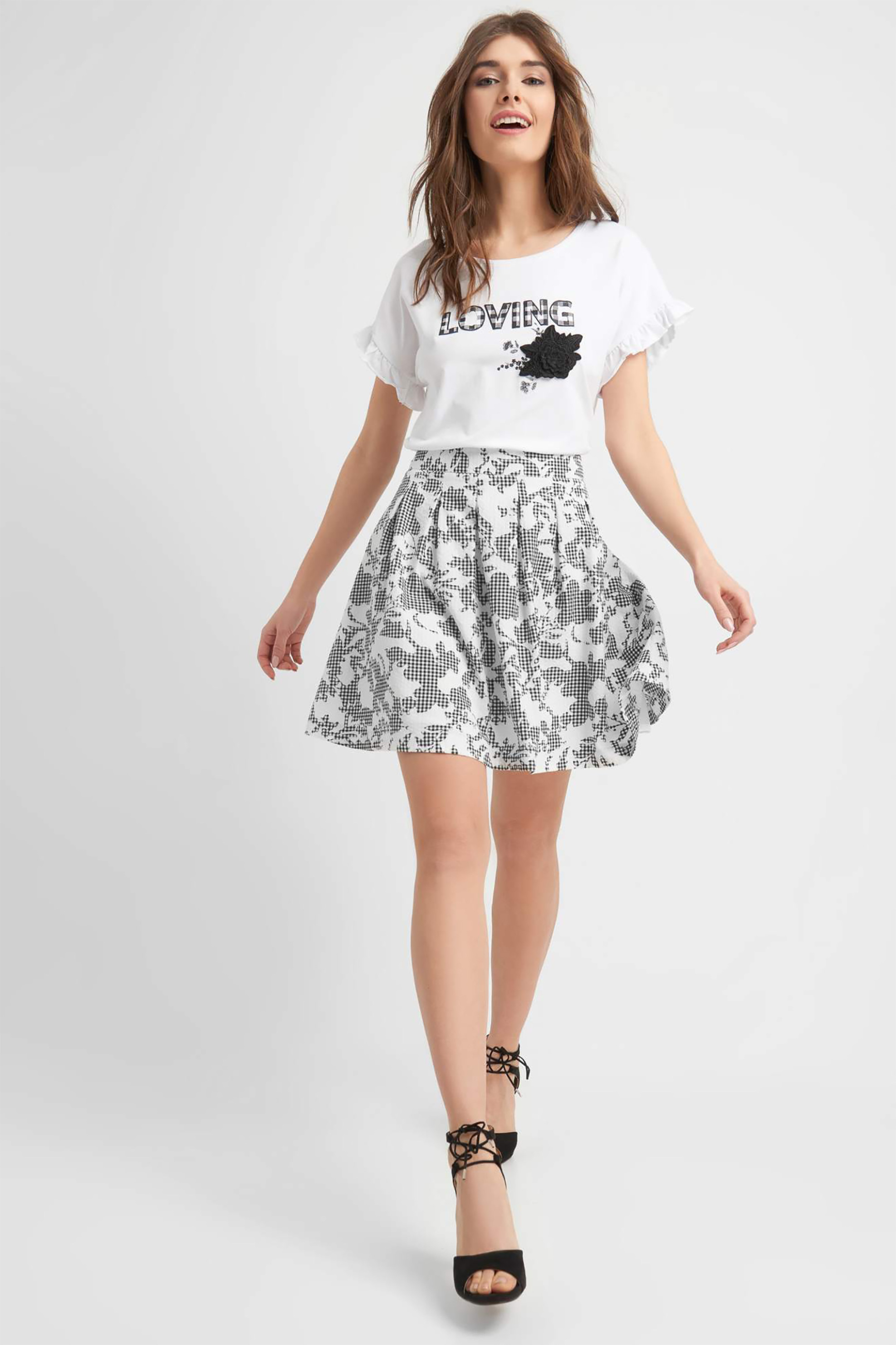 Γυναίκα > ΡΟΥΧΑ > Φούστες > Mini Γυναικεία κλος φούστα με φλοράλ και καρό print Orsay - 722152-046000 Μαύρο