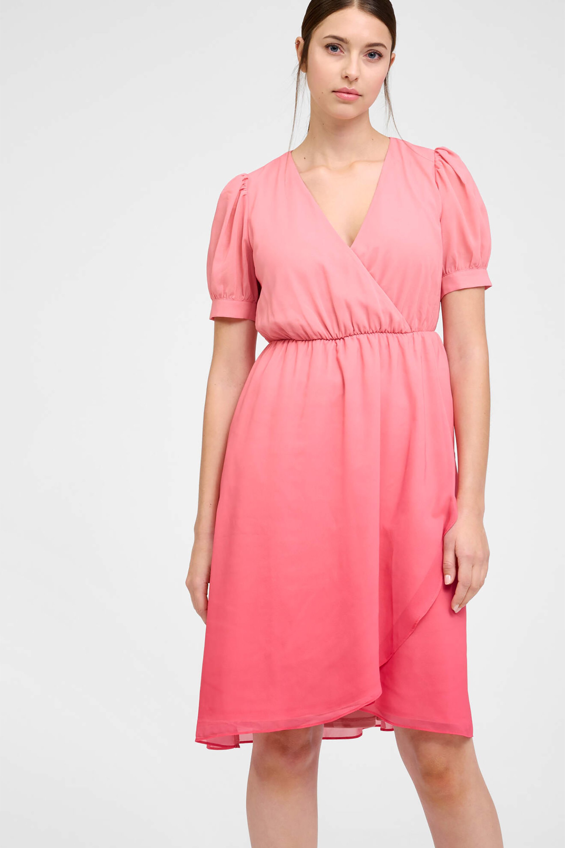 Orsay γυναικείο mini φόρεμα κρουαζέ με puff μανίκια - 475025-211000 Κοραλί φωτογραφία