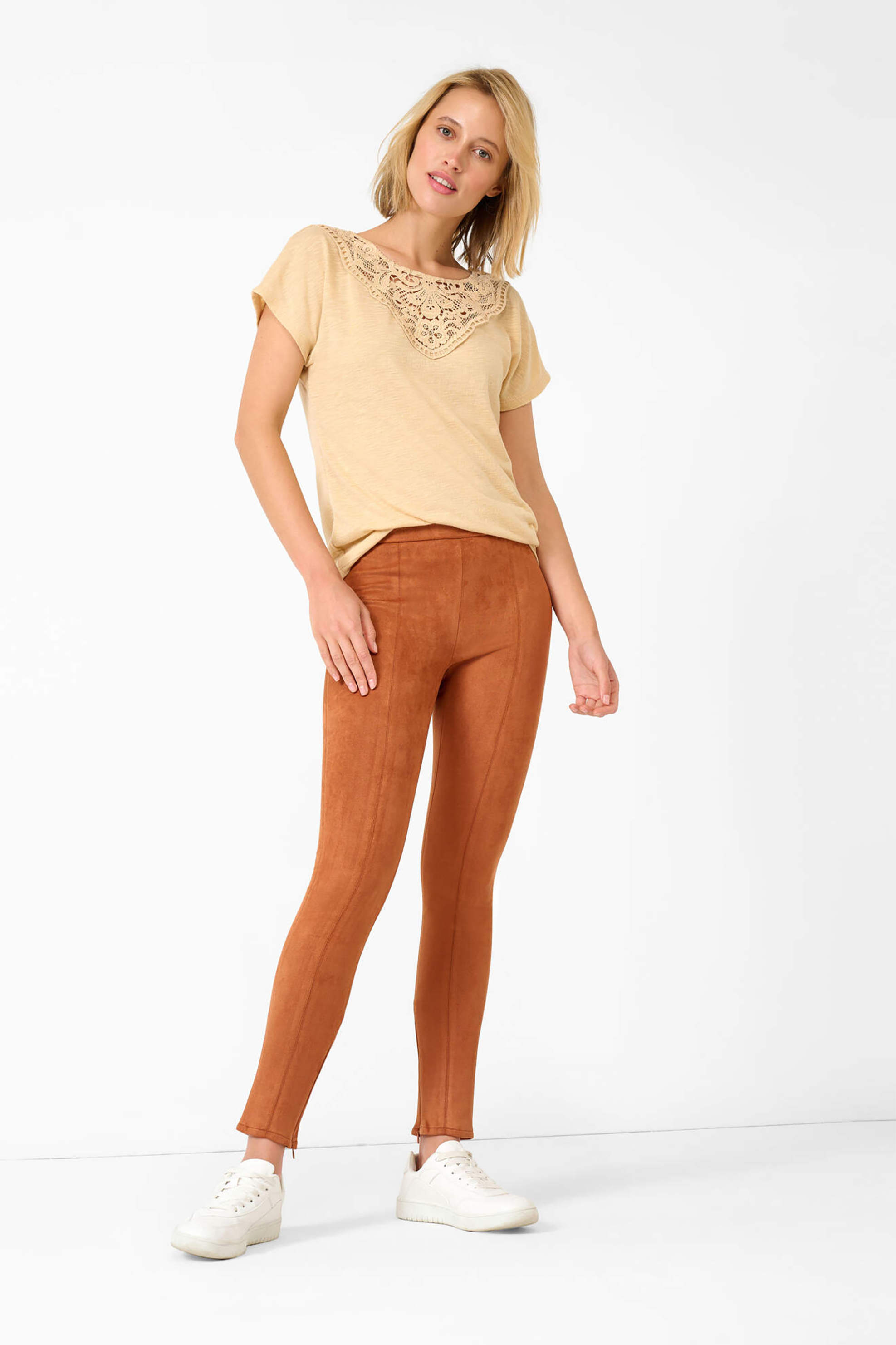 Orsay γυναικείο παντελόνι ψηλόμεσο με suede όψη - 350167-758000 Κεραμιδί φωτογραφία