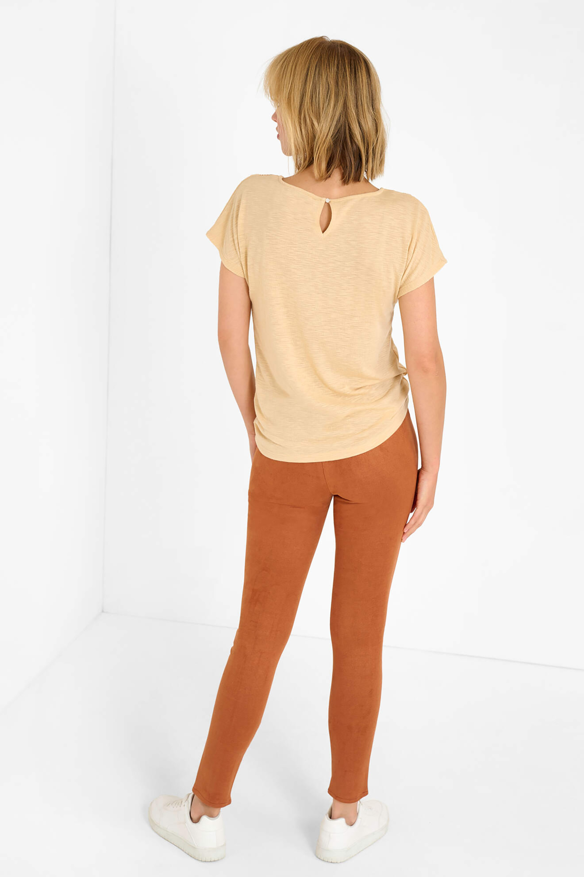 Orsay γυναικείο παντελόνι ψηλόμεσο με suede όψη - 350167-758000 Κεραμιδί φωτογραφία