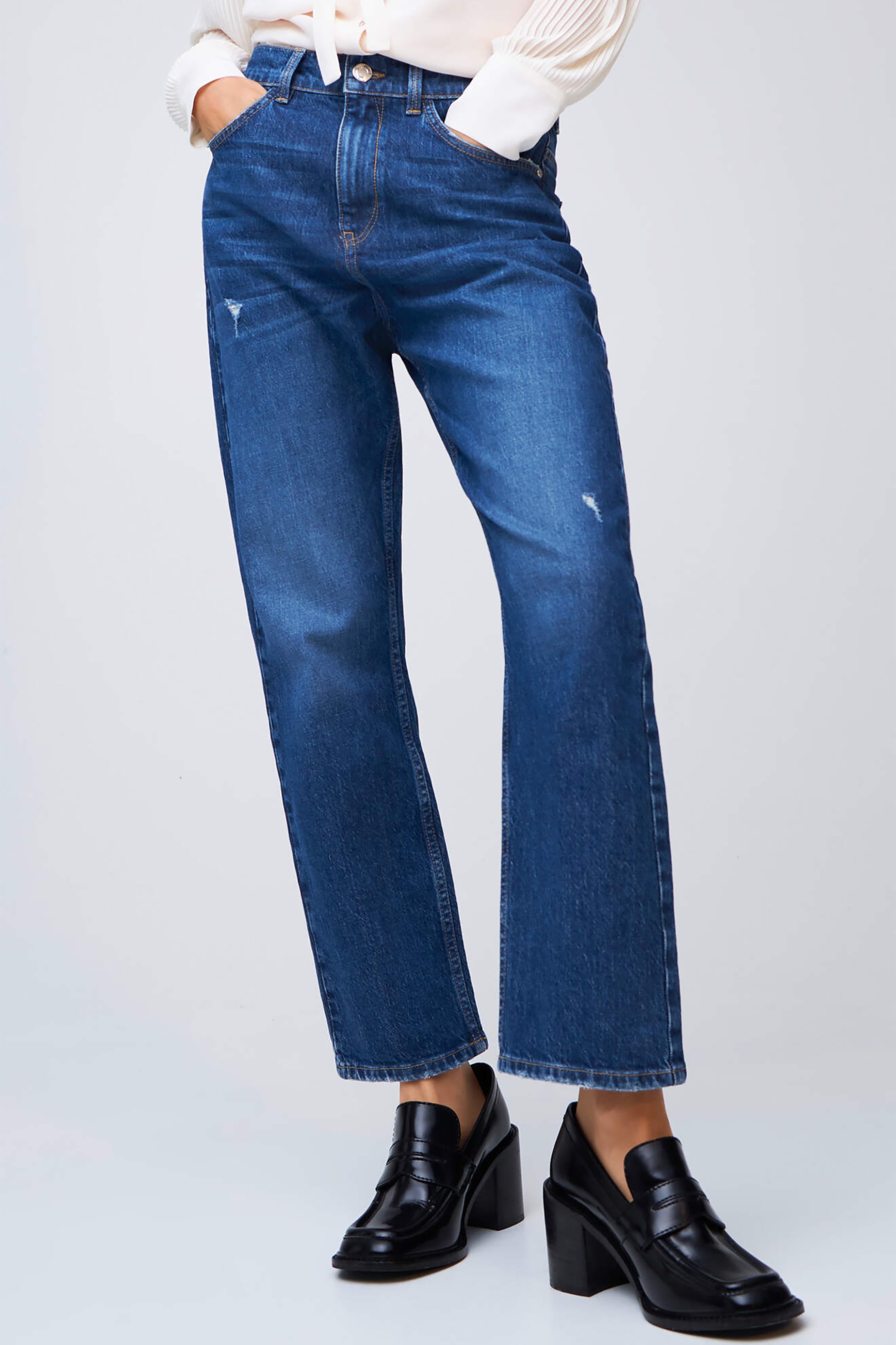 ORSAY Orsay γυναικείο τζιν παντελόνι cropped με φθορές Straight Fit - 312161-580000 Μπλε 2025
