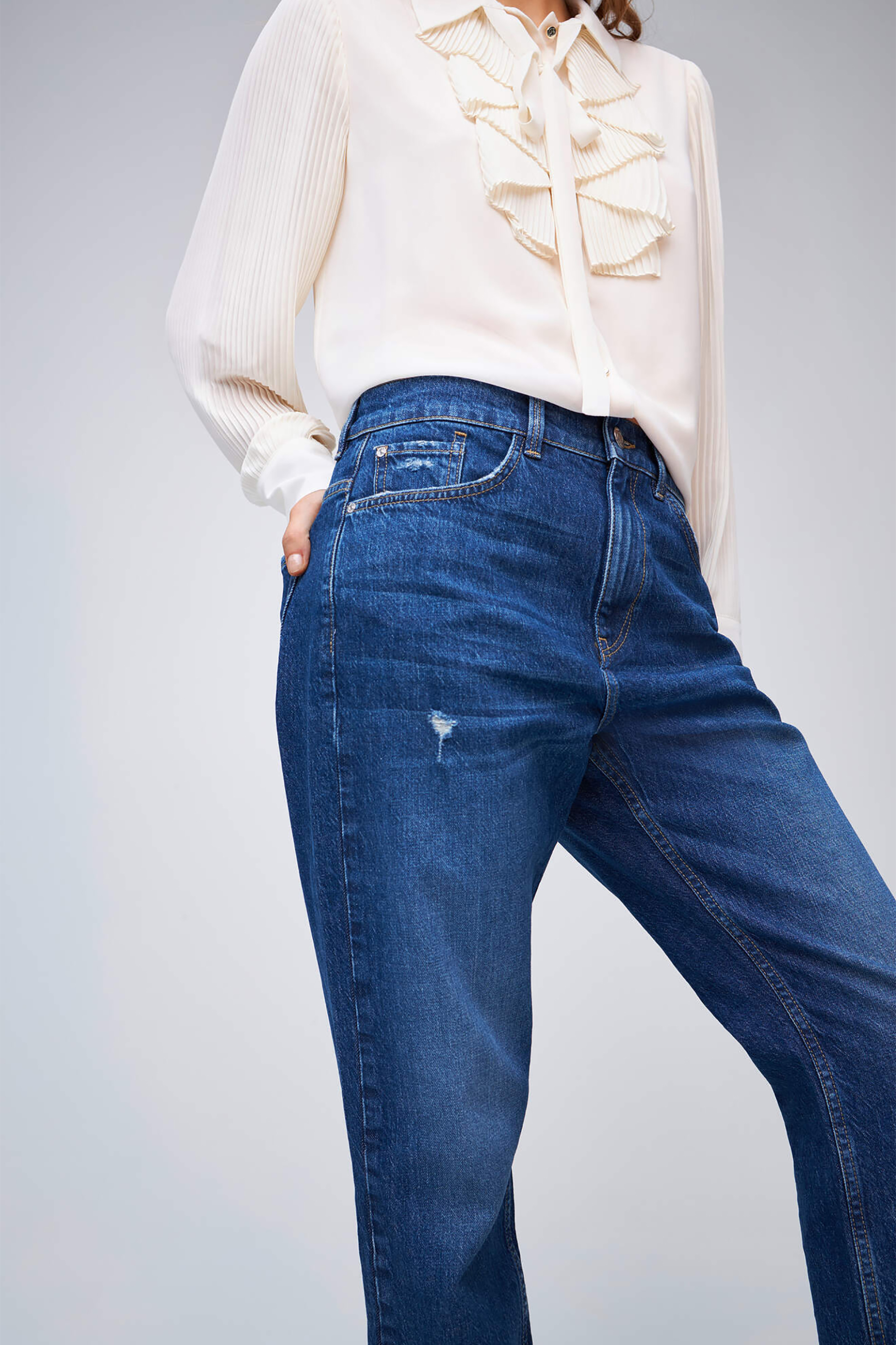 Orsay γυναικείο τζιν παντελόνι cropped με φθορές Straight Fit - 312161-580000 Μπλε φωτογραφία