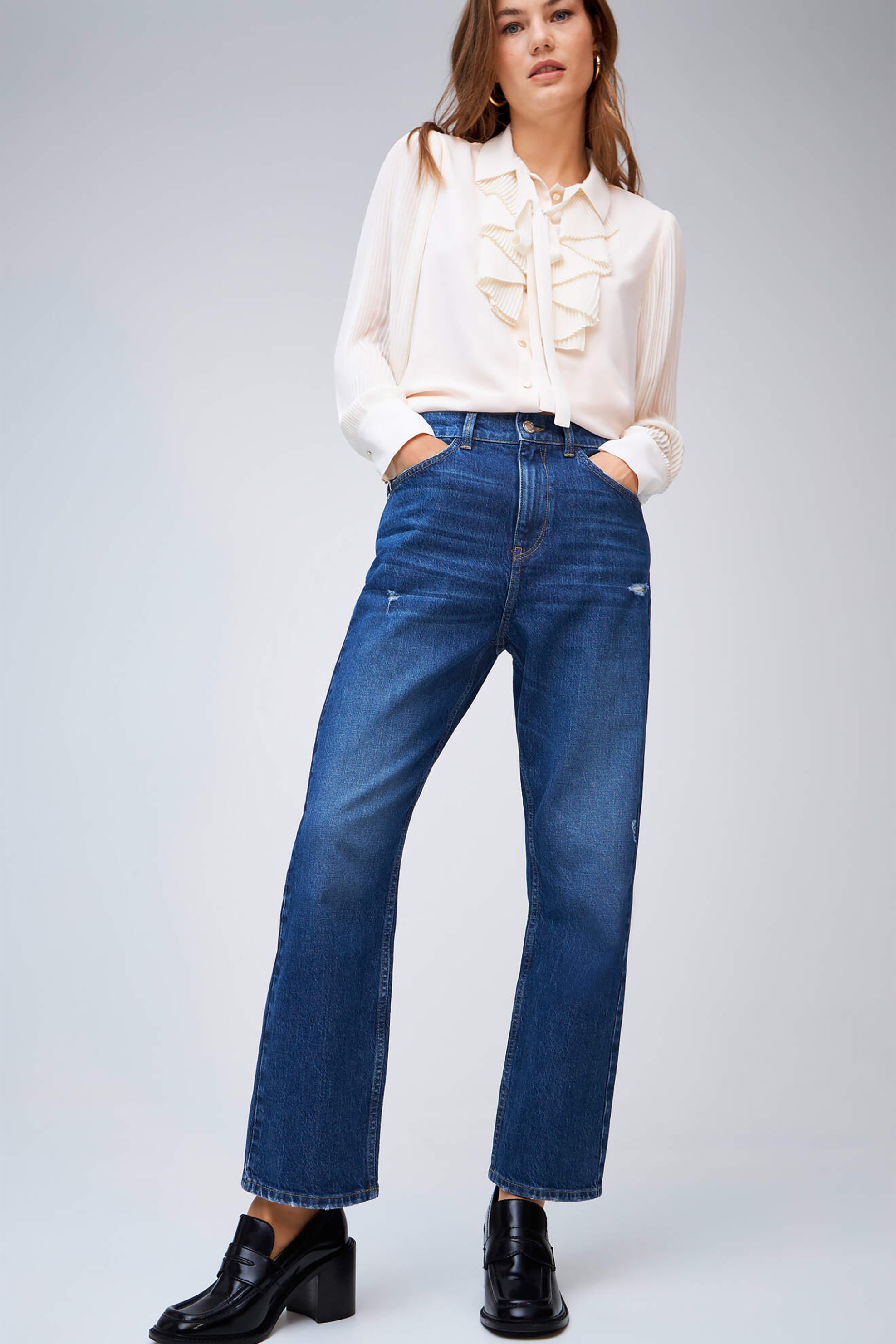 Orsay γυναικείο τζιν παντελόνι cropped με φθορές Straight Fit - 312161-580000 Μπλε φωτογραφία