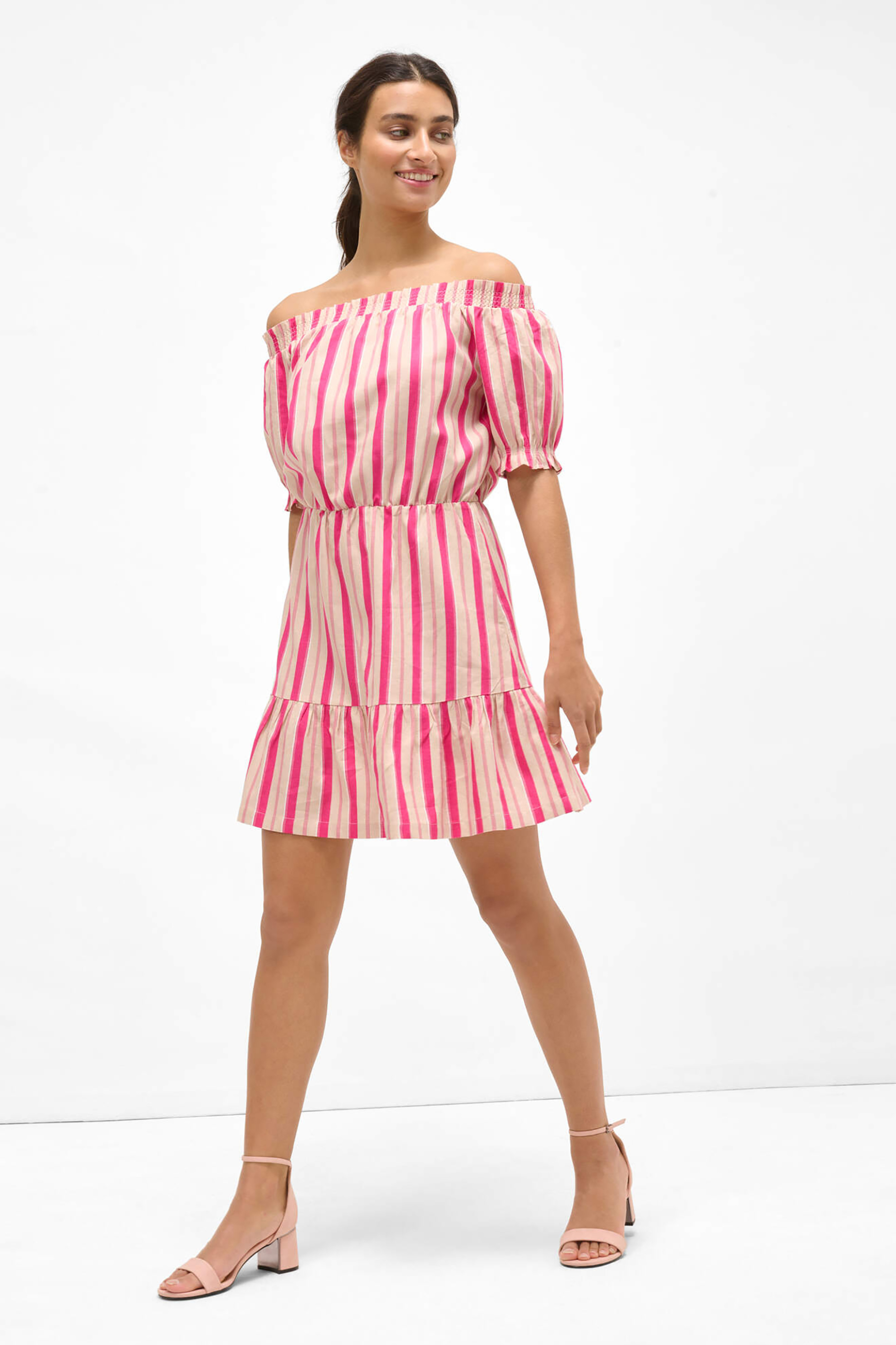 Orsay γυναικείο mini φόρεμα με carmen λαιμόκοψη - 471661-381000 Φούξια φωτογραφία