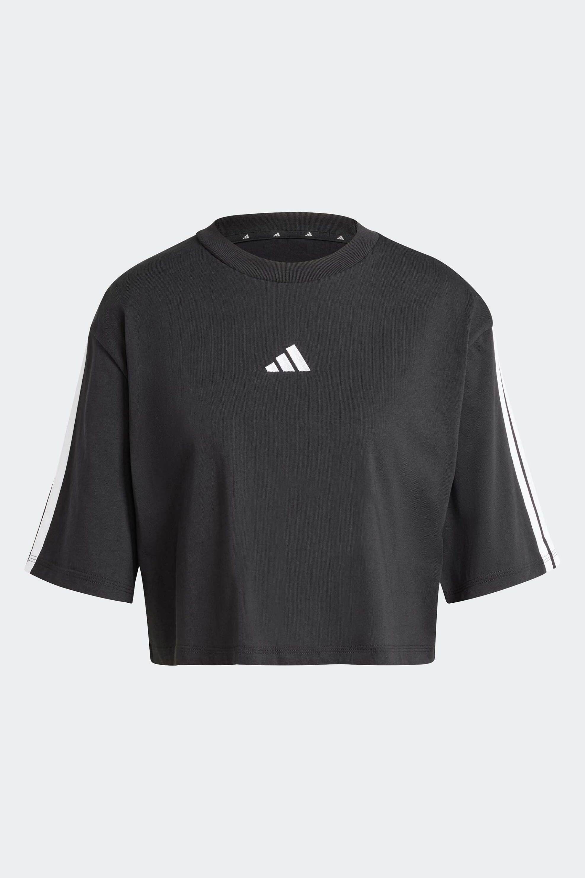 Adidas Γυναικείο T-Shirt Cropped Loose Fit Essential 3-Stripes Cotton - Jd4998 Μαύρο