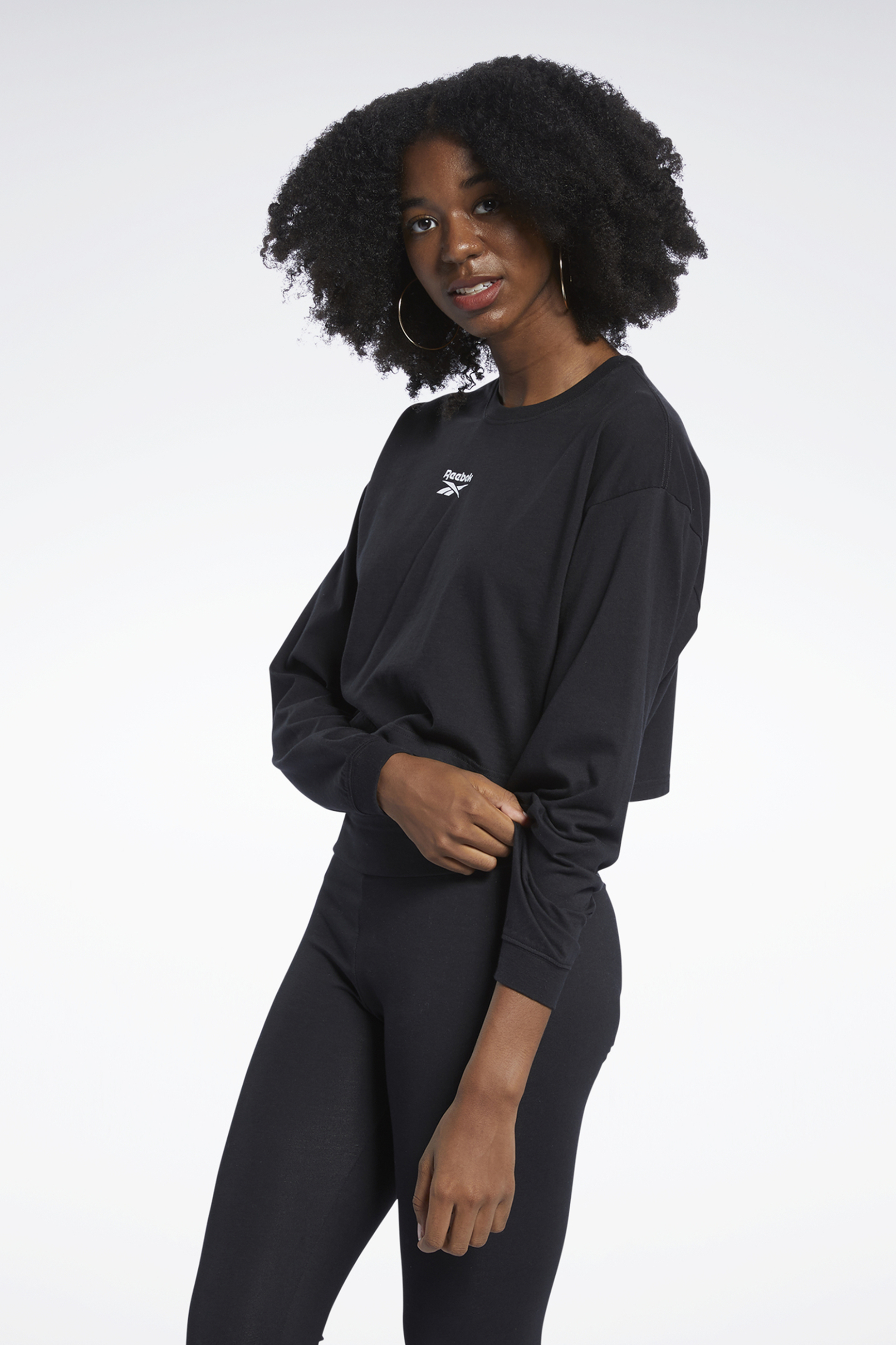 Reebok γυναικεία μπλούζα φούτερ cropped - GJ4876 Μαύρο