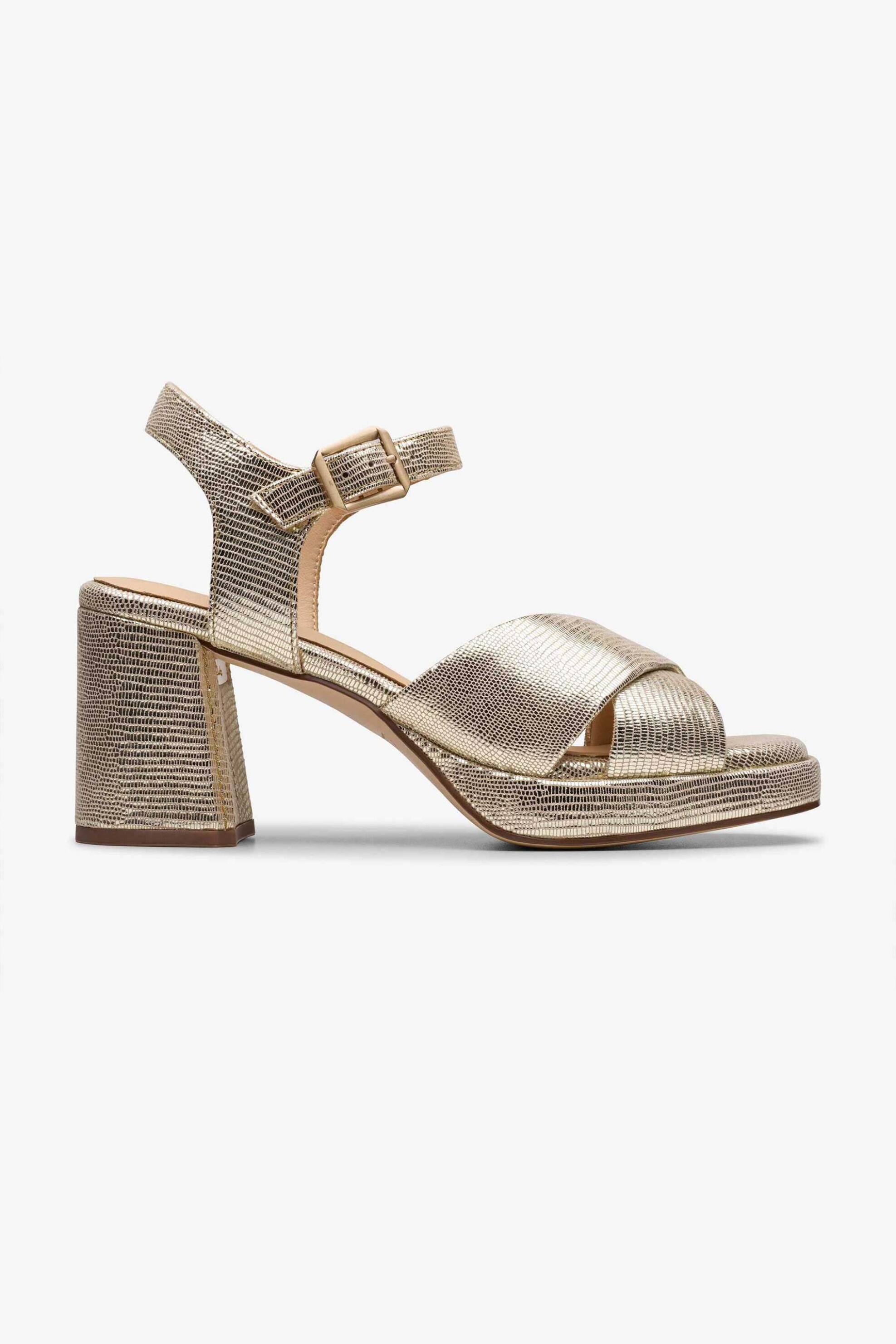 Clarks γυναικεία δερμάτινα πέδιλα με χοντρό τακούνι "Ritzy75 Rae" - 26181303 Χρυσό