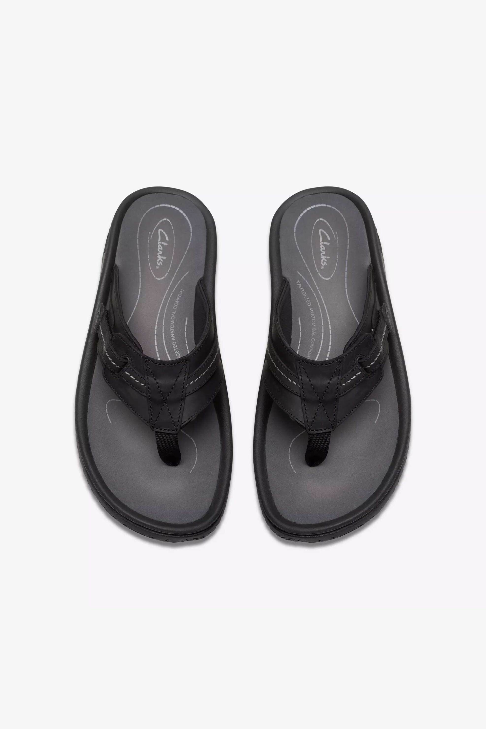 Clarks ανδρικές δερμάτινες σαγιονάρες "Wesley Sun" - 26176988 Μαύρο