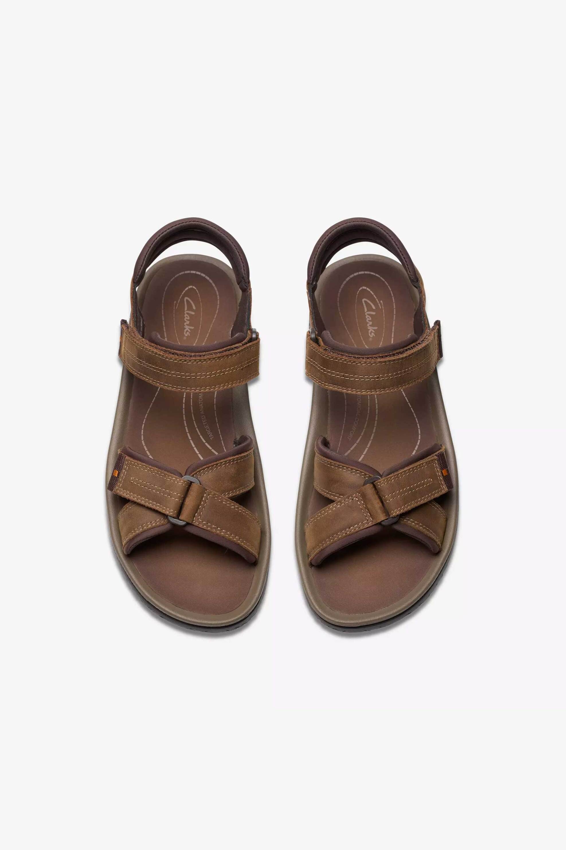 Clarks Ανδρικά Δερμάτινα Σανδάλια Wesley Shore - 26182009 Καφέ