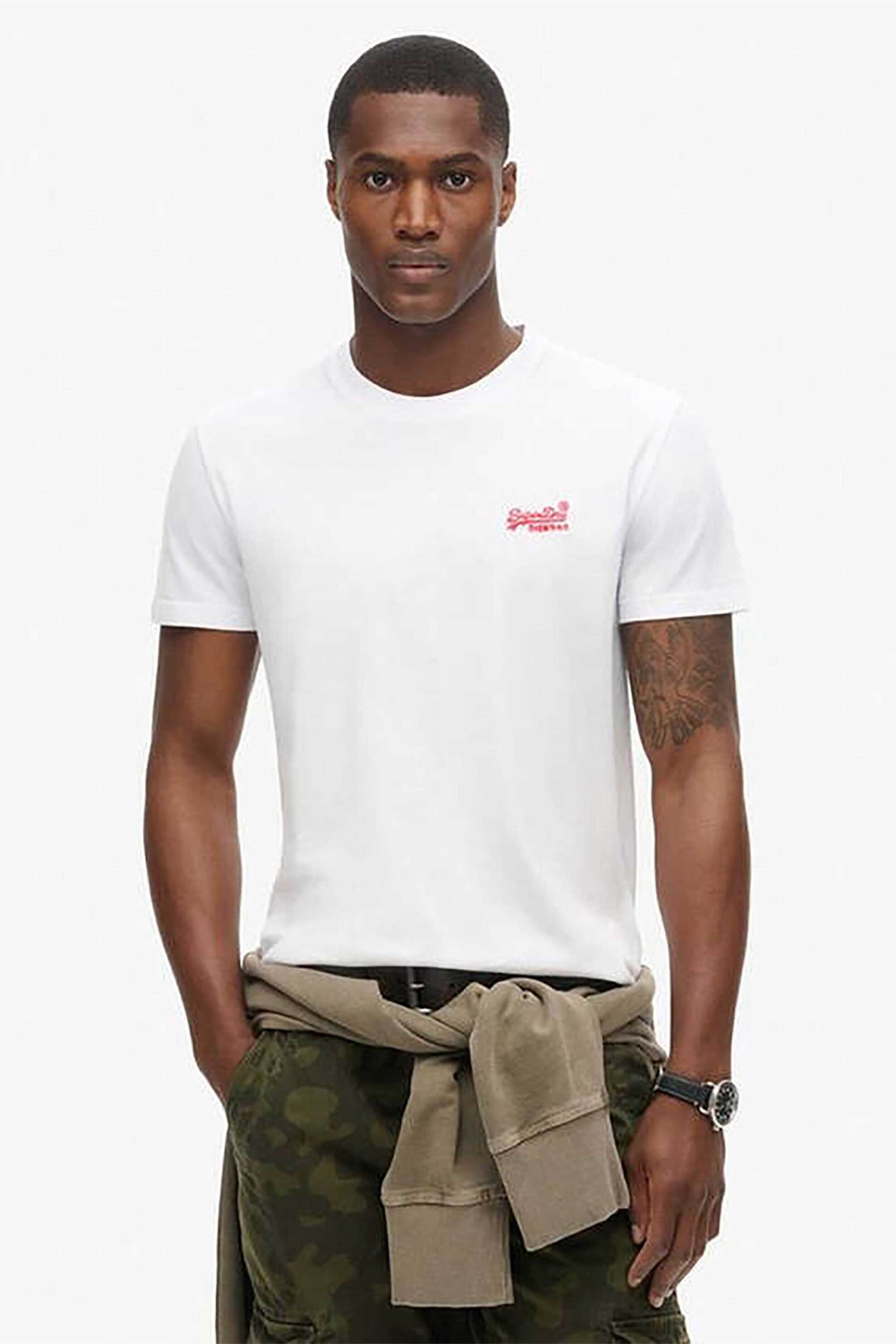 Superdry ανδρικό T-shirt με κεντημένο λογότυπο Slim Fit "Essential Logo" - M1011245A Λευκό - Κόκκινο