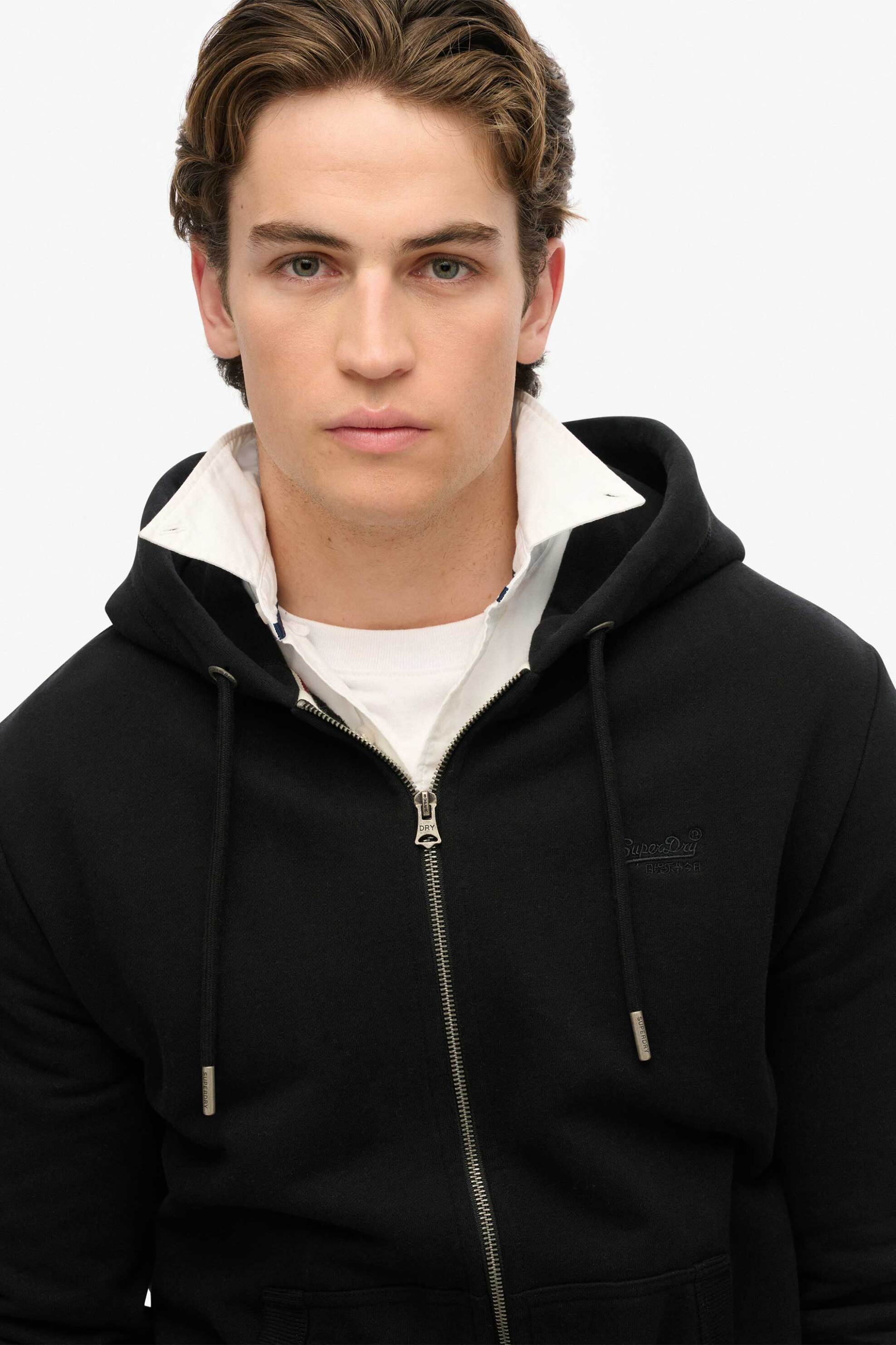 Superdry ανδρική ζακέτα φούτερ με κουκούλα και κεντημένο λογότυπο Relaxed Fit "Essential" - M2014128A Μαύρο φωτογραφία