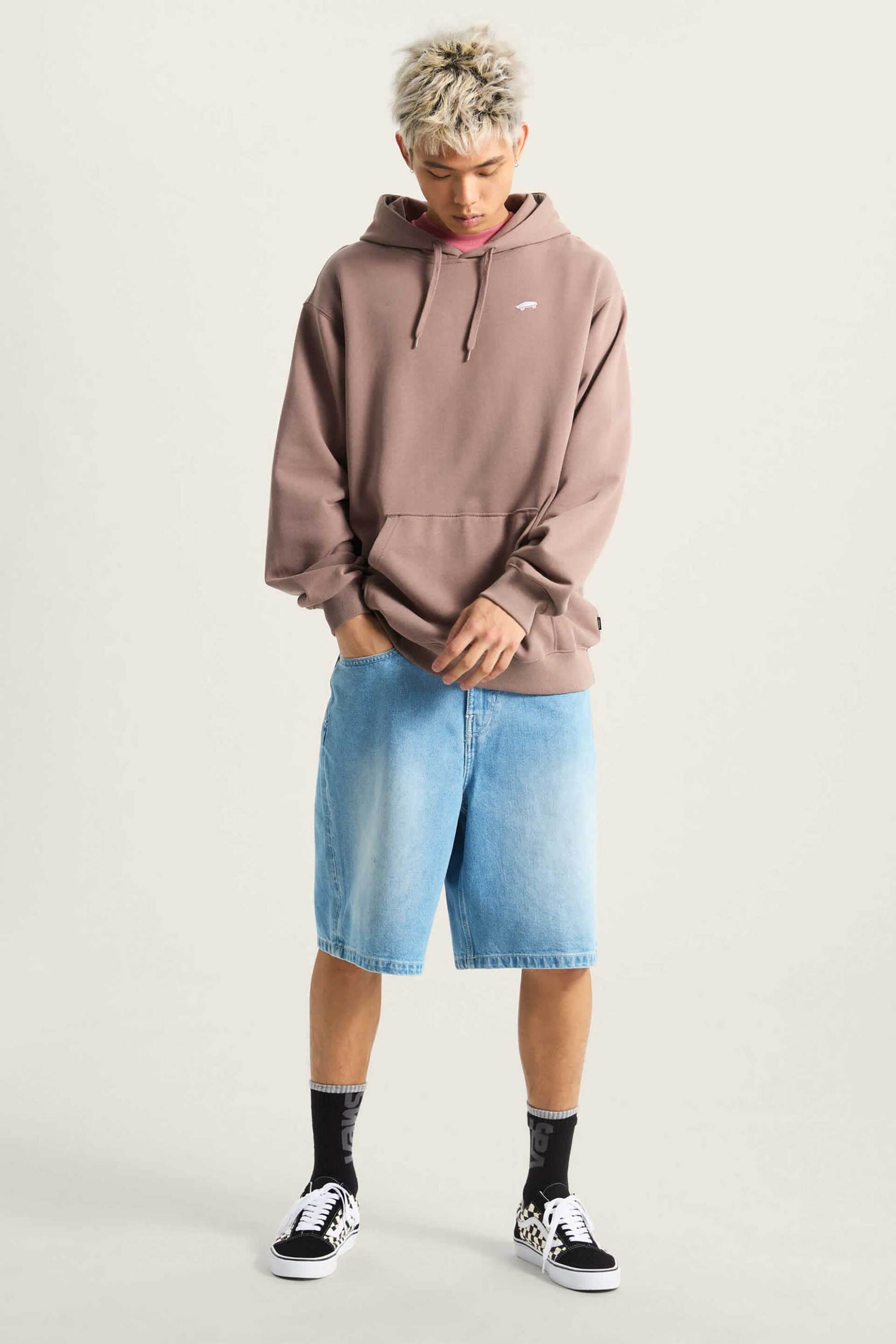 Vans ανδρική μπλούζα φούτερ με κουκούλα και κεντημένο skateboard logo Loose Fit "Salton" - VN000P58CHG1 Καφέ Ανοιχτό