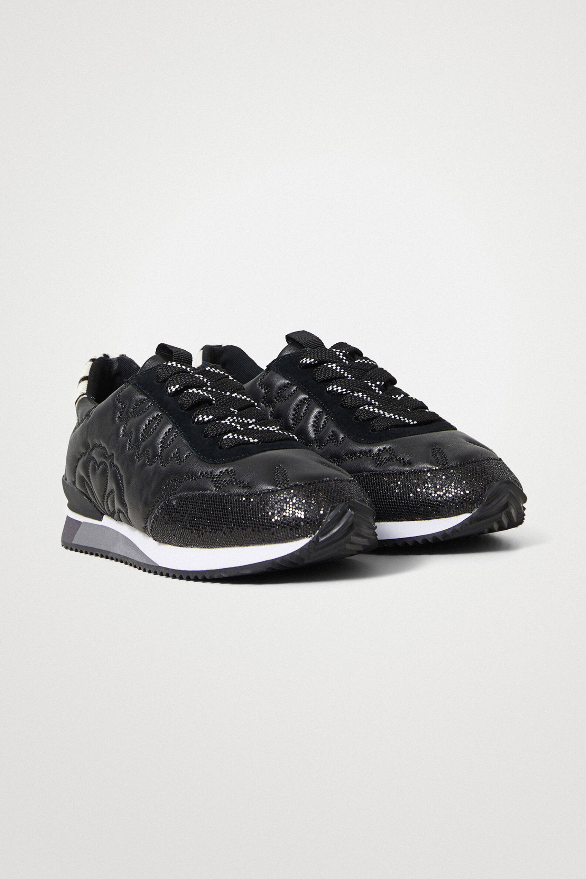 DESIGUAL Desigual γυναικεία sneakers με ανάγλυφο σχέδιο και glitter ''Broker Bombay'' - 21WSKP24 Μαύρο - 3