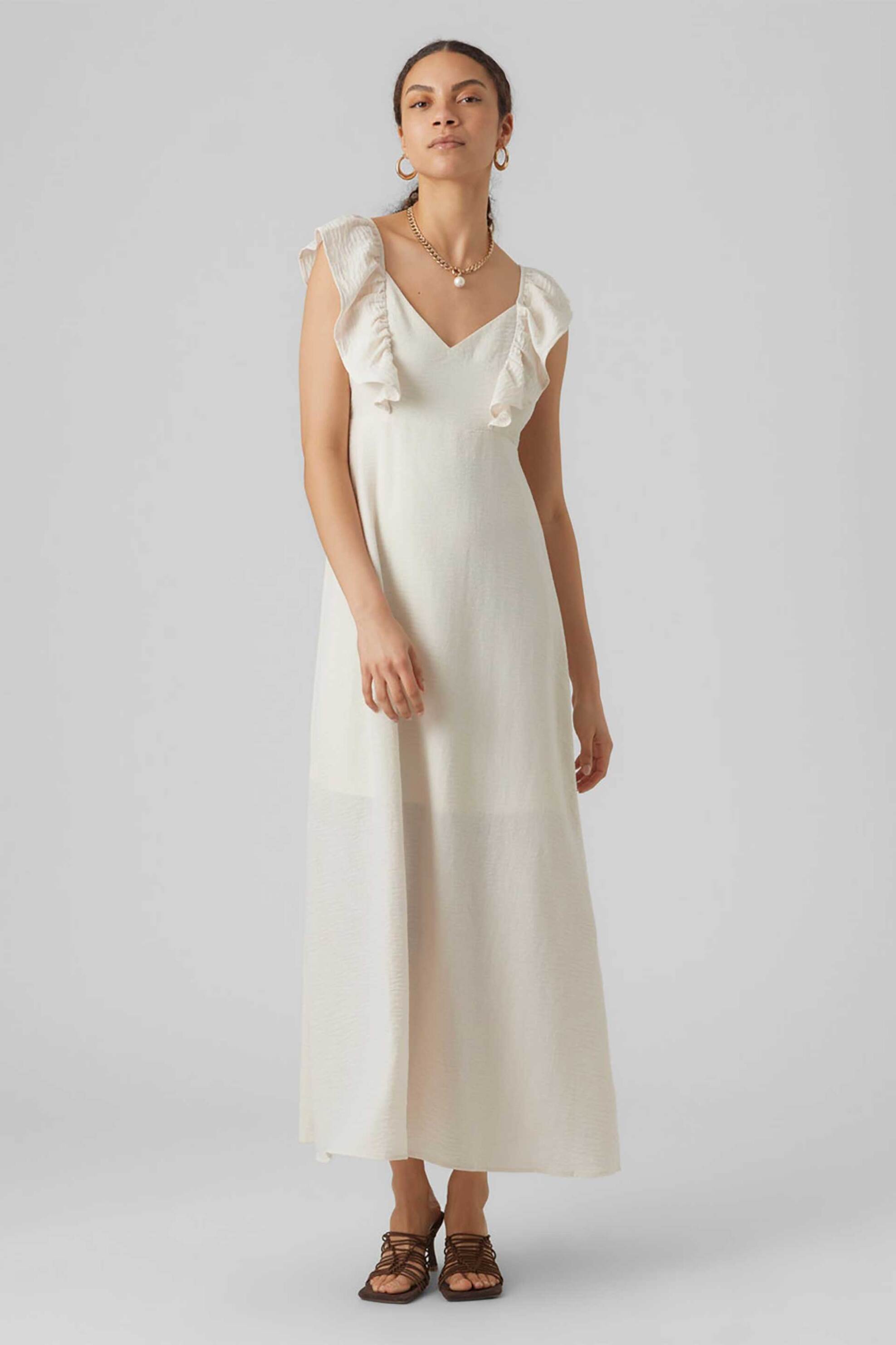 Vero Moda γυναικείο maxi φόρεμα με βολάν - 10285599 Μπεζ