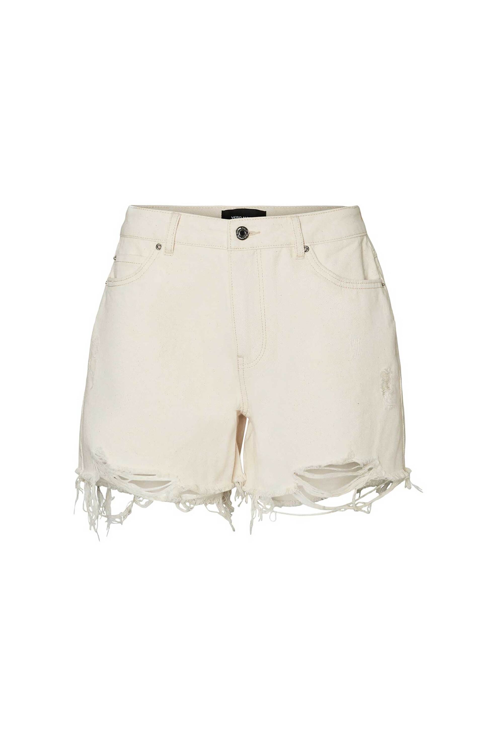 Vero Moda γυναικείο denim σορτς με ξέφτια - 10286387 Εκρού