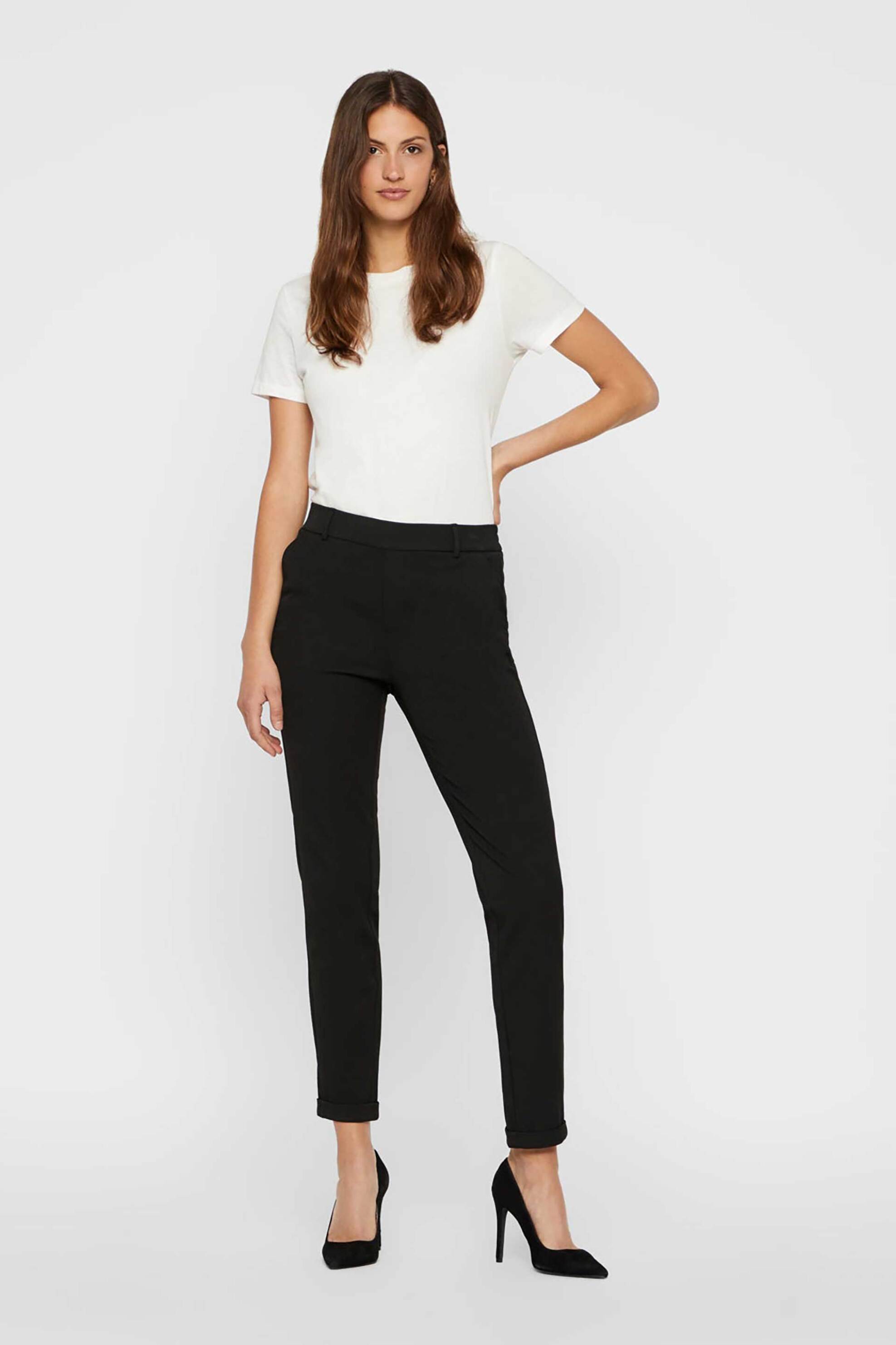 Vero Moda γυναικείο παντελόνι μονόχρωμο με τσέπες και ελαστική μέση - 10225280 Μαύρο