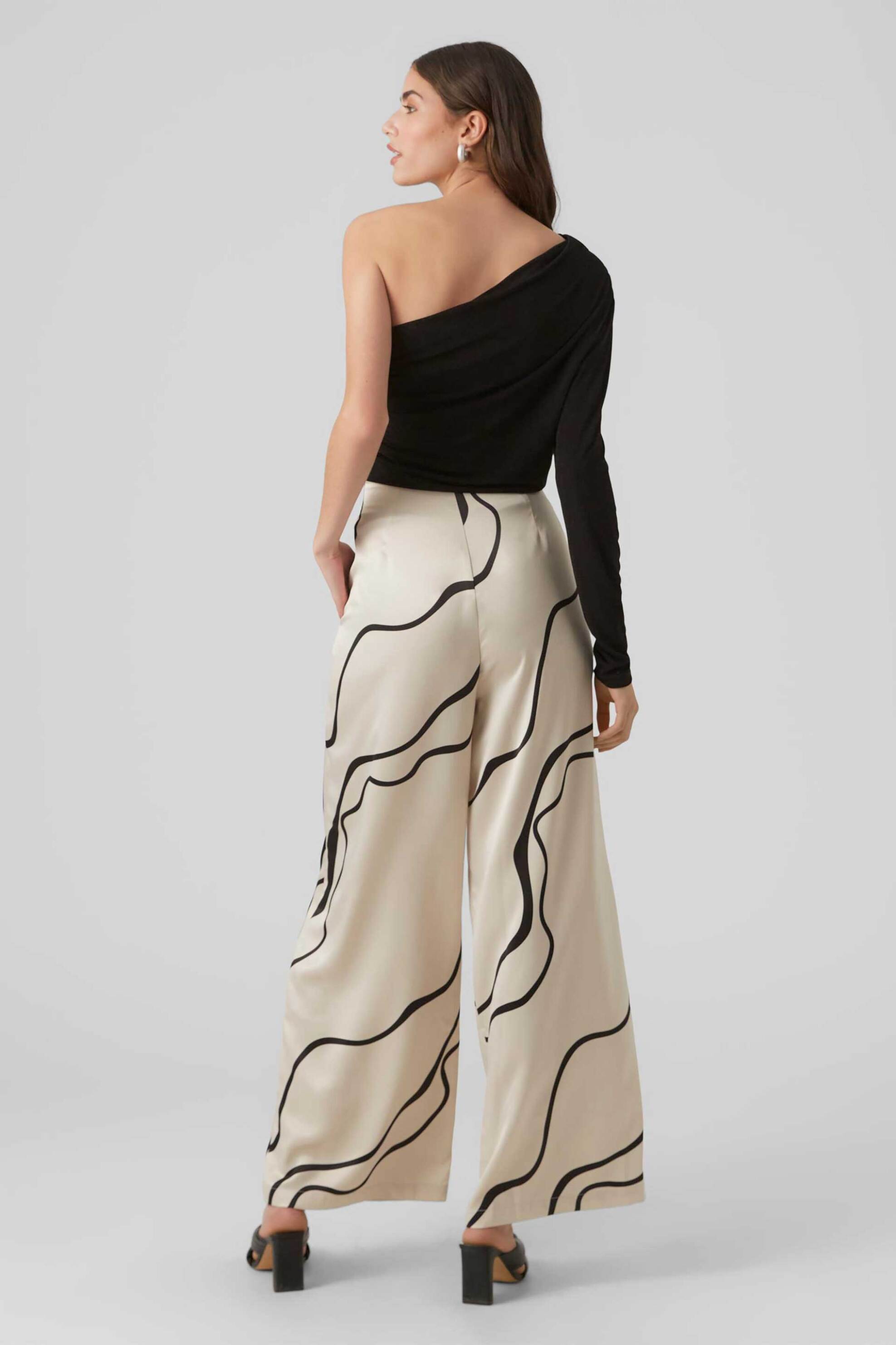 Vero Moda Γυναικεία Παντελόνα Ψηλόμεση με All-Over Contrast Abstract Print Και Πιέτες Μπροστά - 10295435 Εκρού