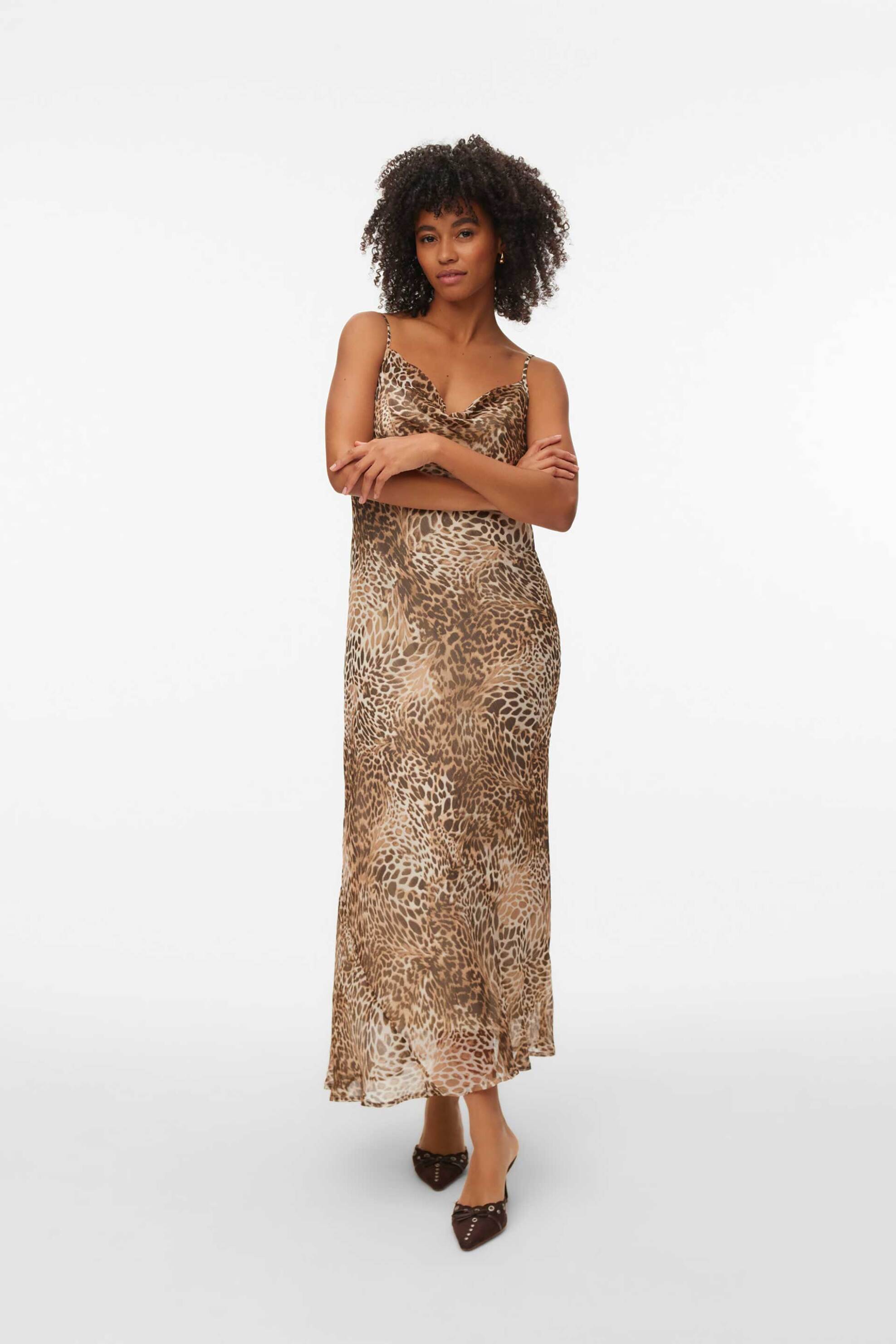 VERO MODA Vero Moda γυναικείο maxi φόρεμα αμάνικο με animal print Regular Fit - 10328763 Καφέ