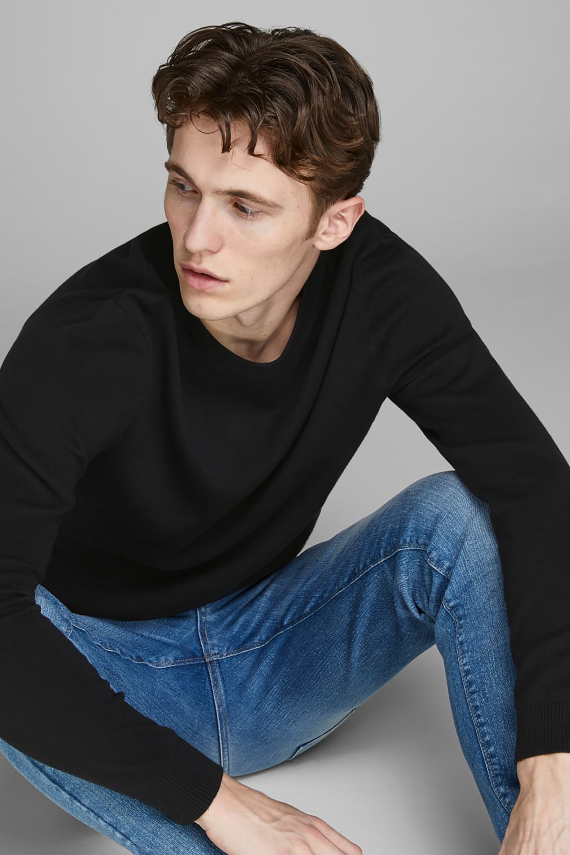 JACK & JONES ανδρική πλεκτή μπλούζα μονόχρωμη - 12137190 Μαύρο φωτογραφία