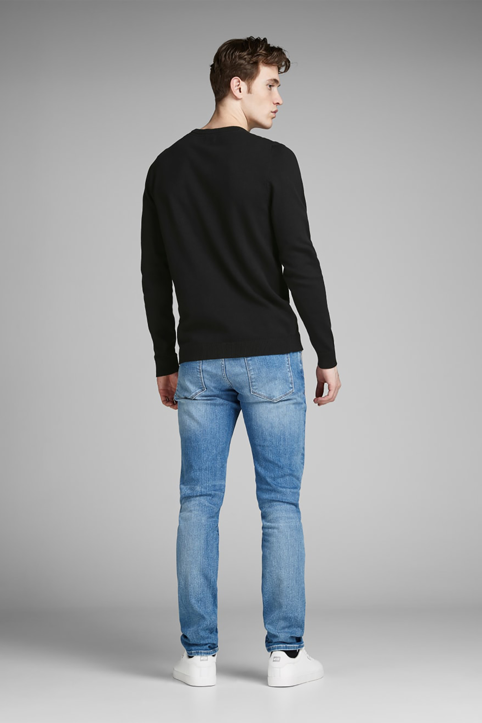 JACK & JONES ανδρική πλεκτή μπλούζα μονόχρωμη - 12137190 Μαύρο φωτογραφία