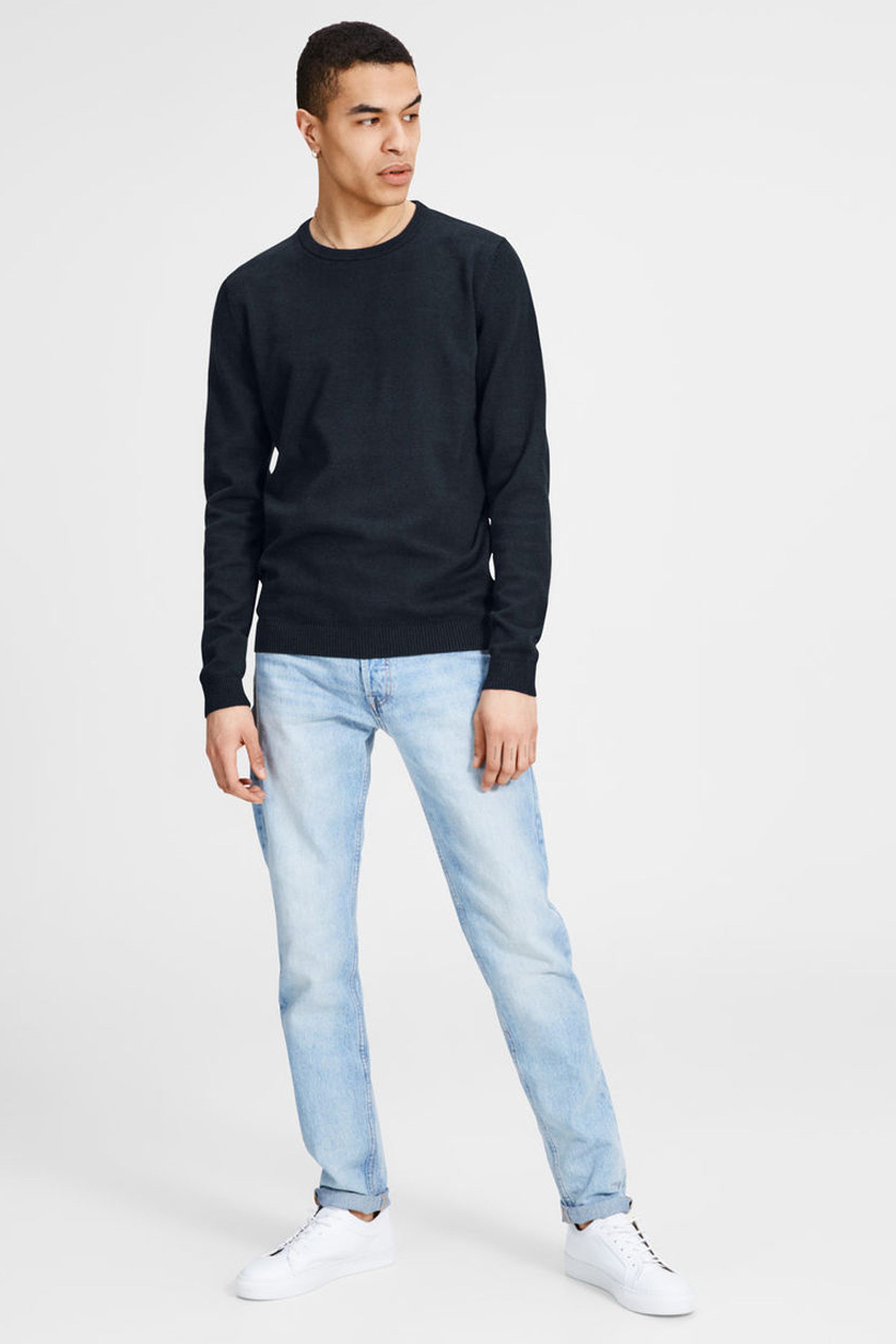 Jack Jones Ανδρική Πλεκτή Μπλούζα Μονόχρωμη - 12137190 Μπλε Σκούρο