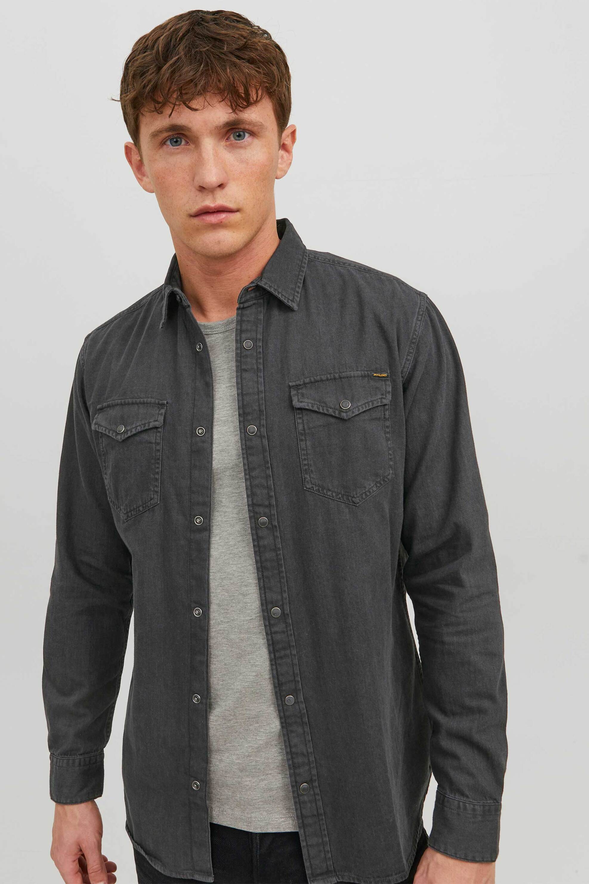JACK & JONES ανδρικό denim πουκάμισο Regular Fit - 12138115 Μαύρο